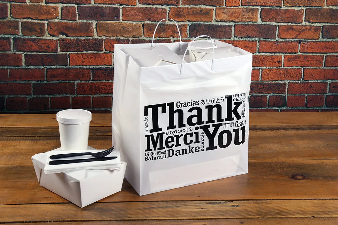 14" x 10" x 15" Rigid Handled Multilingual Shopping Bags, Case of 100