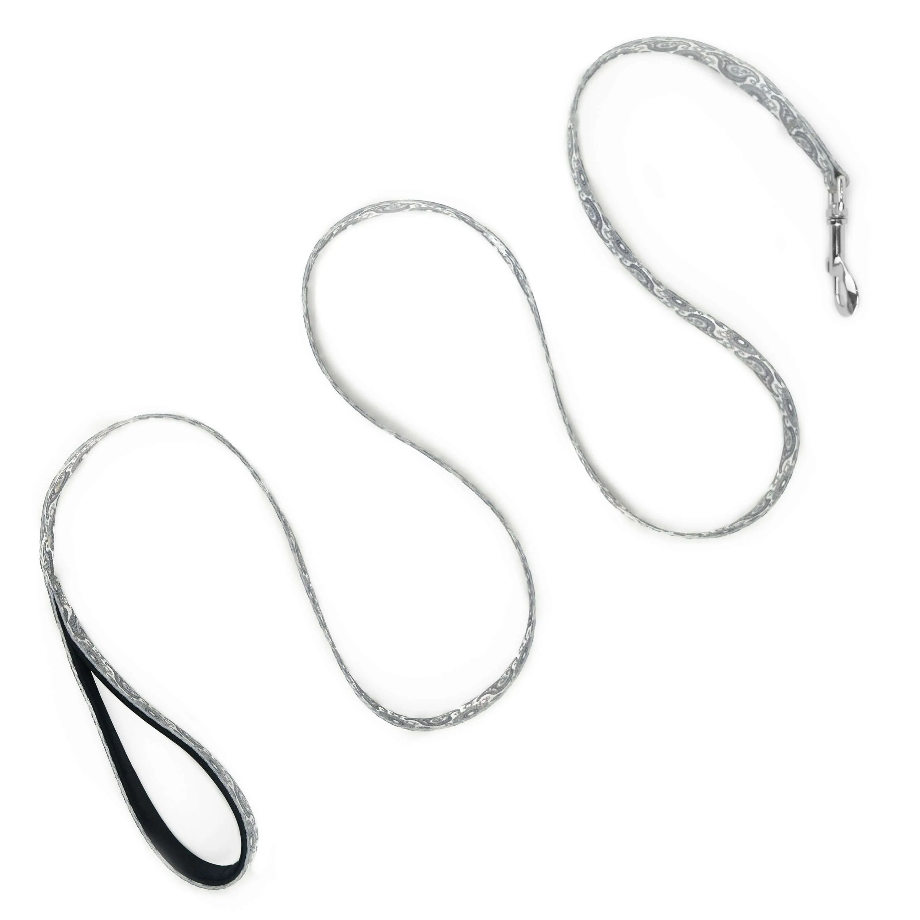 6' Grey Paisley Designer Dog Leash with All-Metal Hardware