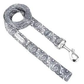 6' Grey Paisley Designer Dog Leash with All-Metal Hardware