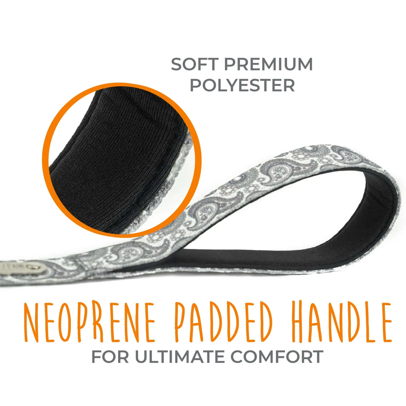 6' Grey Paisley Designer Dog Leash with All-Metal Hardware