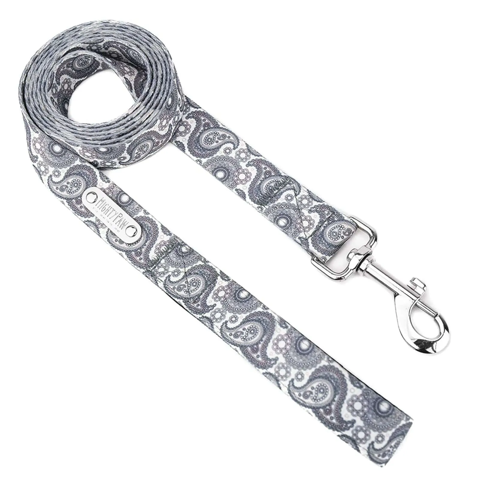 6' Grey Paisley Designer Dog Leash with All-Metal Hardware