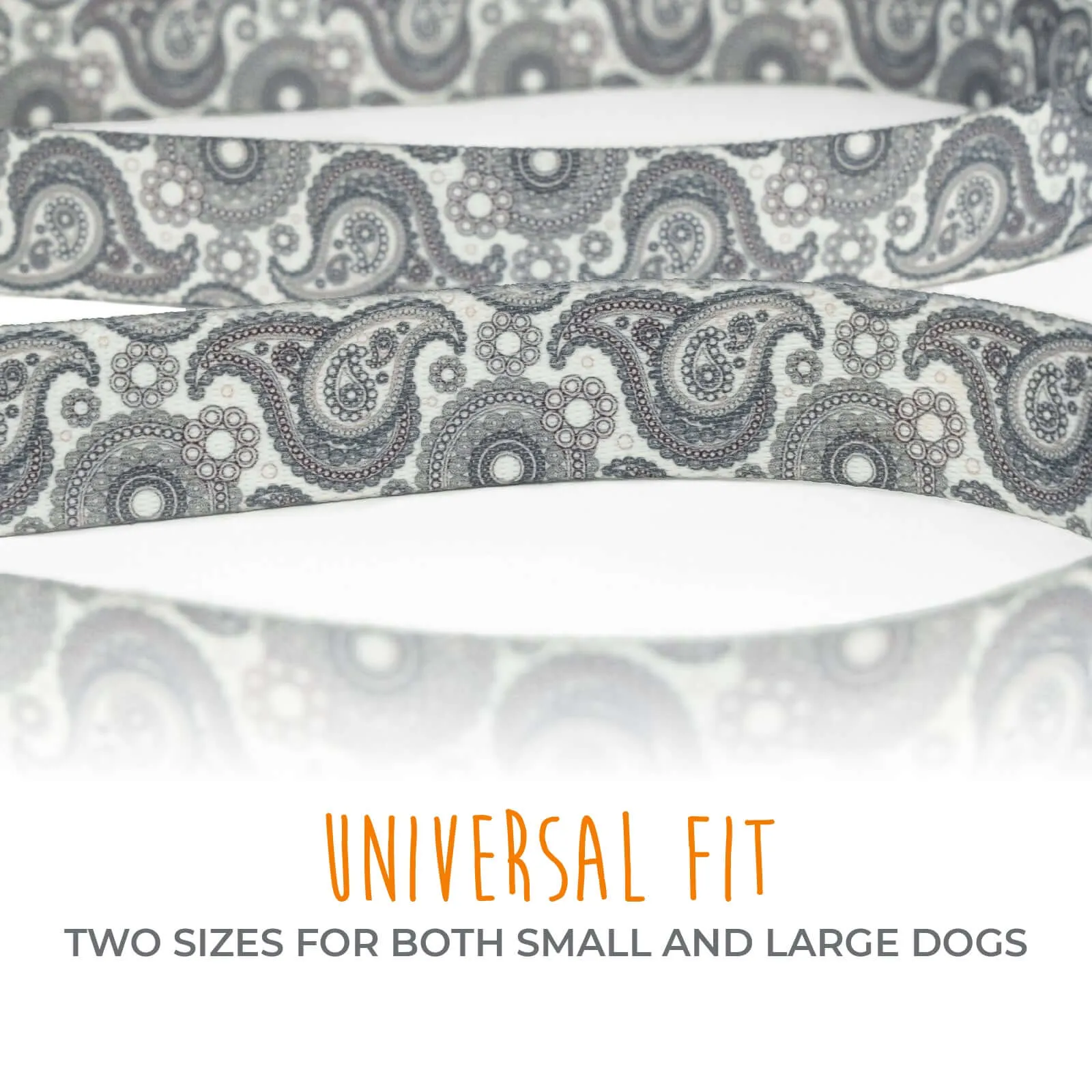 6' Grey Paisley Designer Dog Leash with All-Metal Hardware
