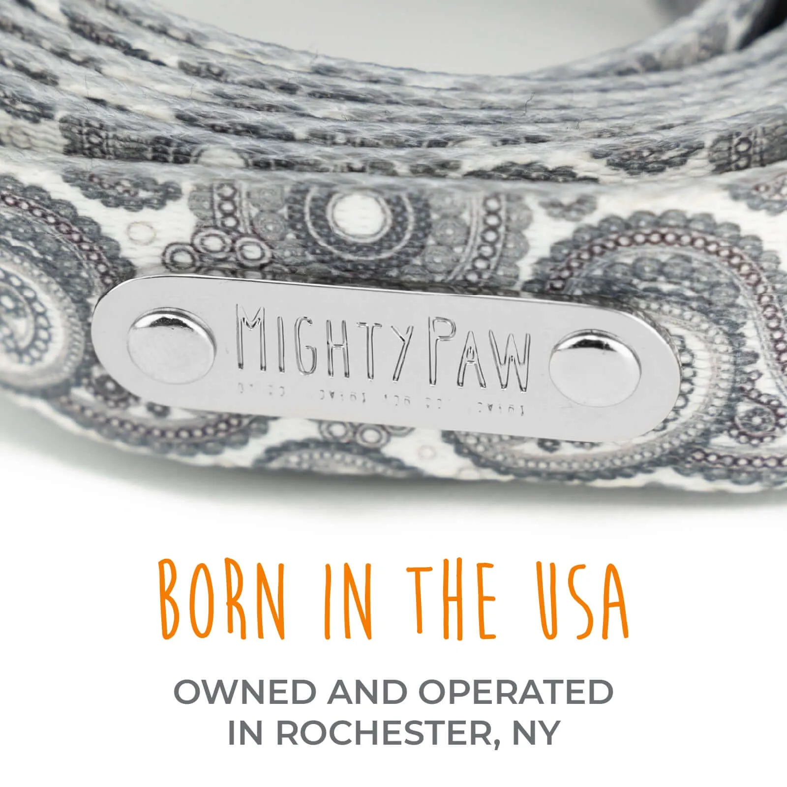 6' Grey Paisley Designer Dog Leash with All-Metal Hardware