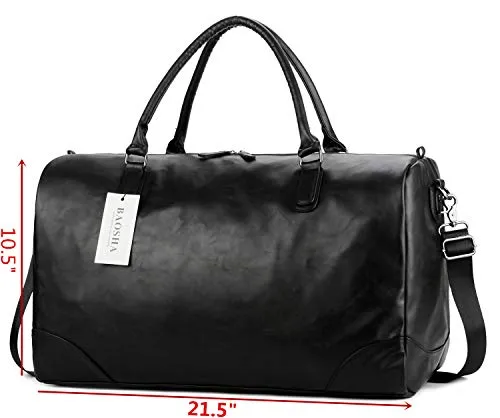 Baosha Hb-06 Pu Leather Travel Tote Bag Weekender Duffel Overnight Bag Carry On Bag (Black)