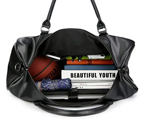 Baosha Hb-06 Pu Leather Travel Tote Bag Weekender Duffel Overnight Bag Carry On Bag (Black)
