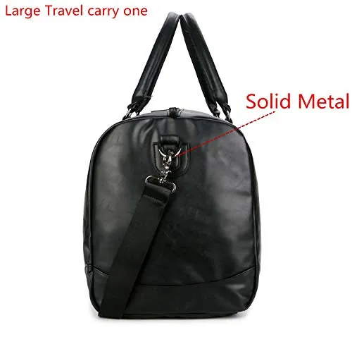 Baosha Hb-06 Pu Leather Travel Tote Bag Weekender Duffel Overnight Bag Carry On Bag (Black)