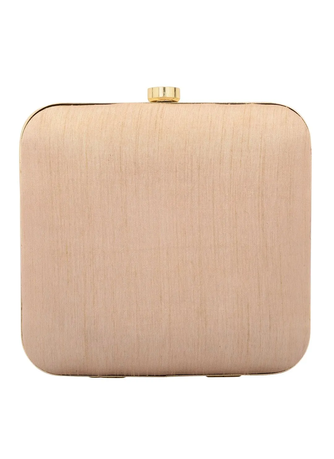 Beige Dabka Zari Embroidery Silk Box Clutch (6.5"x7"x2")