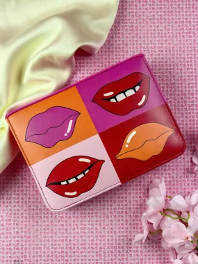 Berrylush Women Pink & Multicolour Lips Graphic Printed PU Zipper-Up Purse Clutch