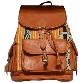 Biyadina Store Handbag  - Brown - Stylish & Functional Travel Accessory - Premium Calfskin Leather & Color Kilim - Multiple Compartments
