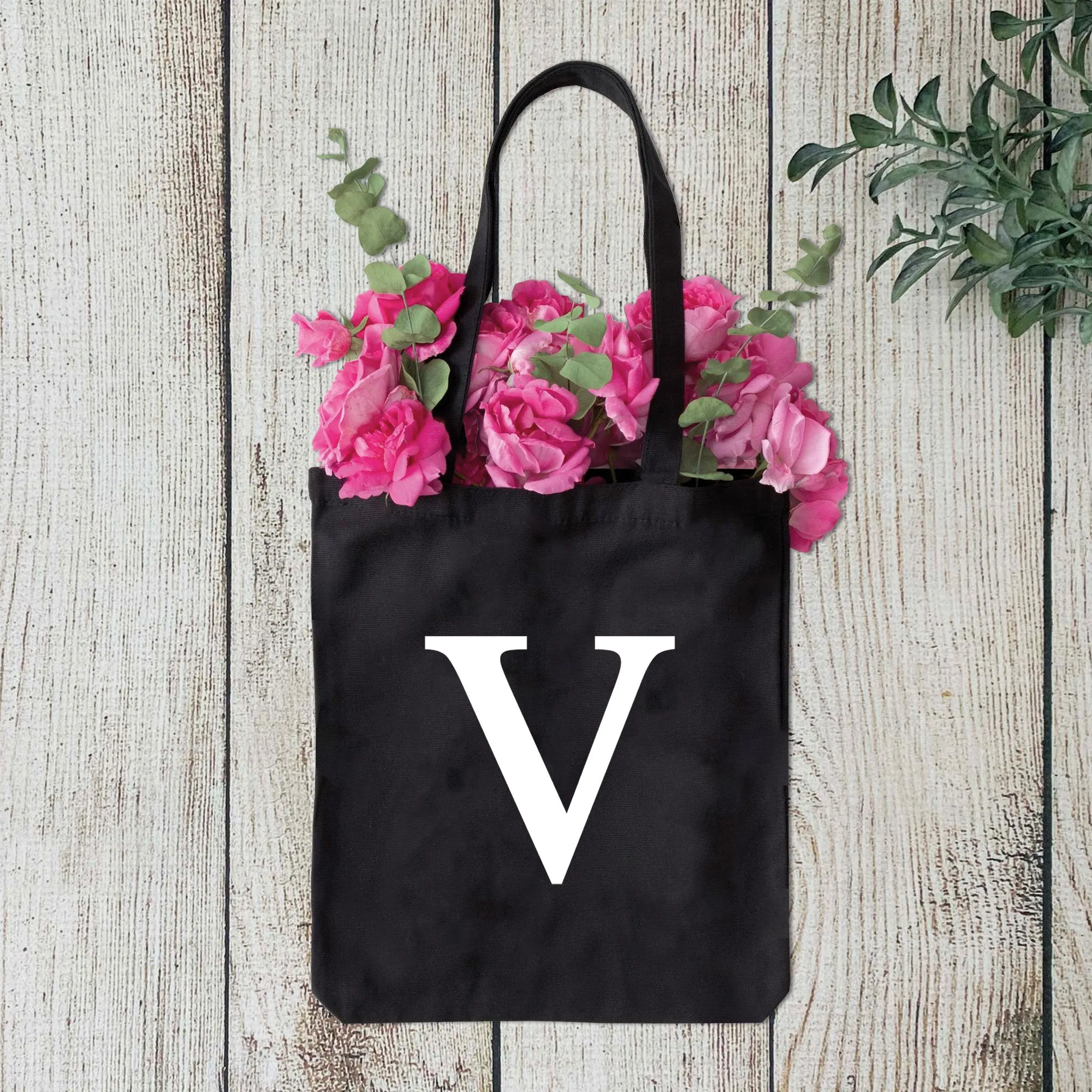 Black Tote Bag with Large Letter