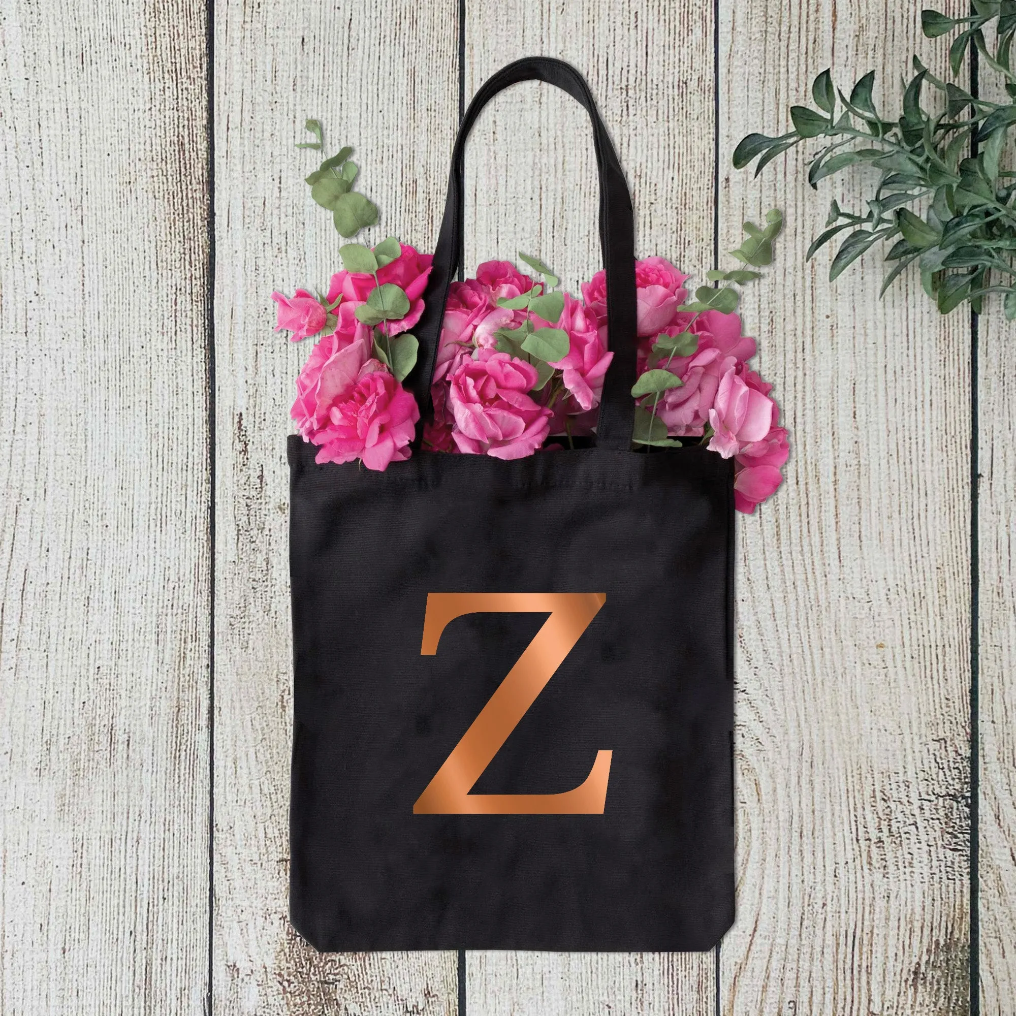 Black Tote Bag with Large Letter