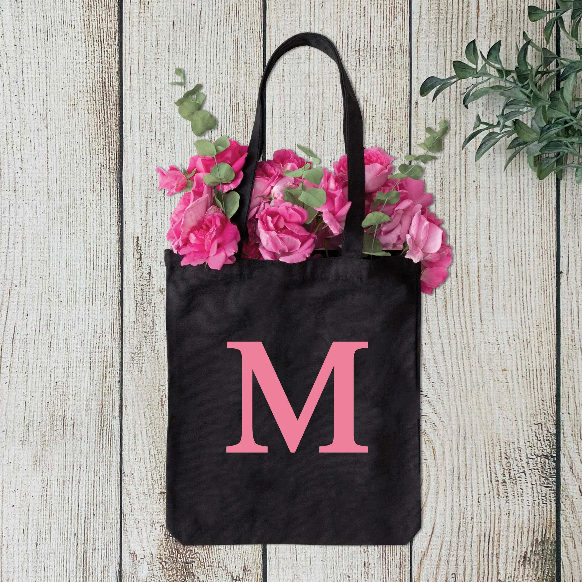 Black Tote Bag with Large Letter