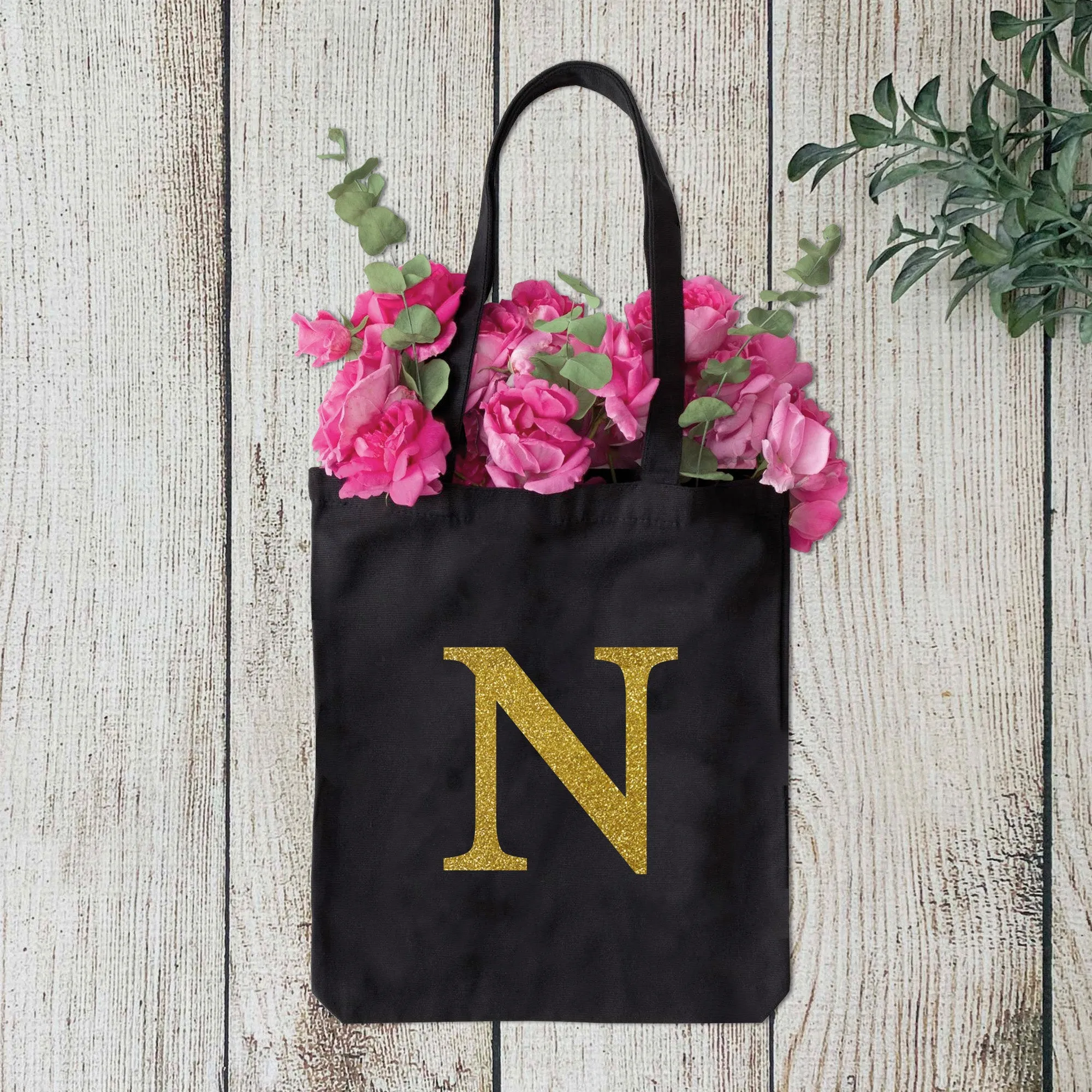Black Tote Bag with Large Letter