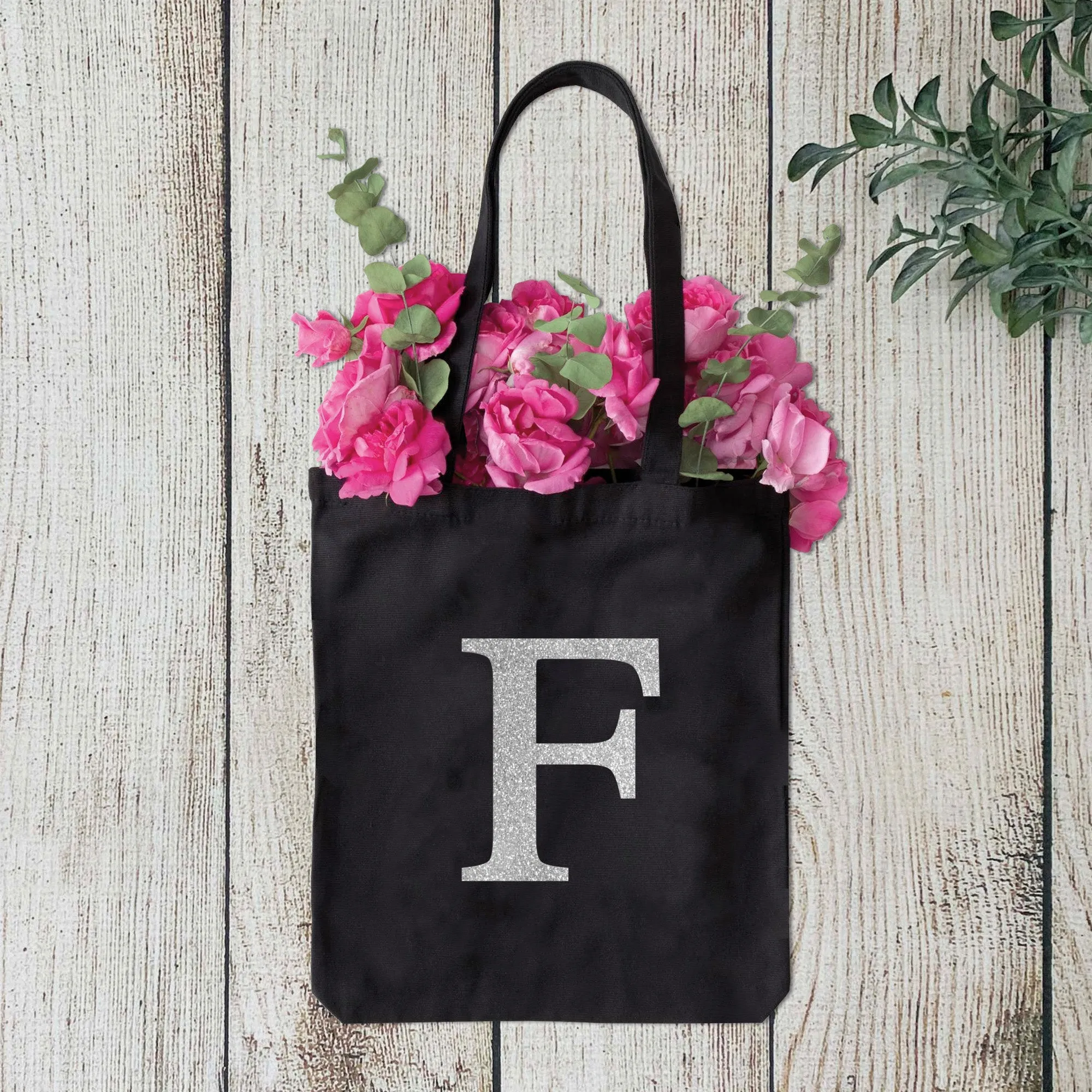 Black Tote Bag with Large Letter