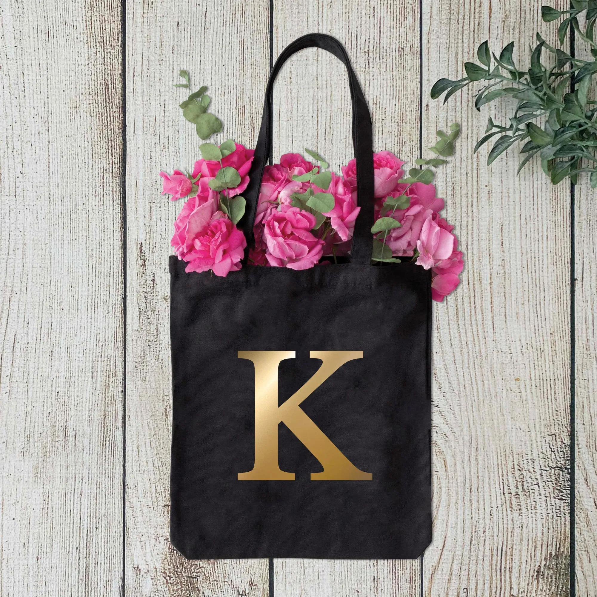 Black Tote Bag with Large Letter