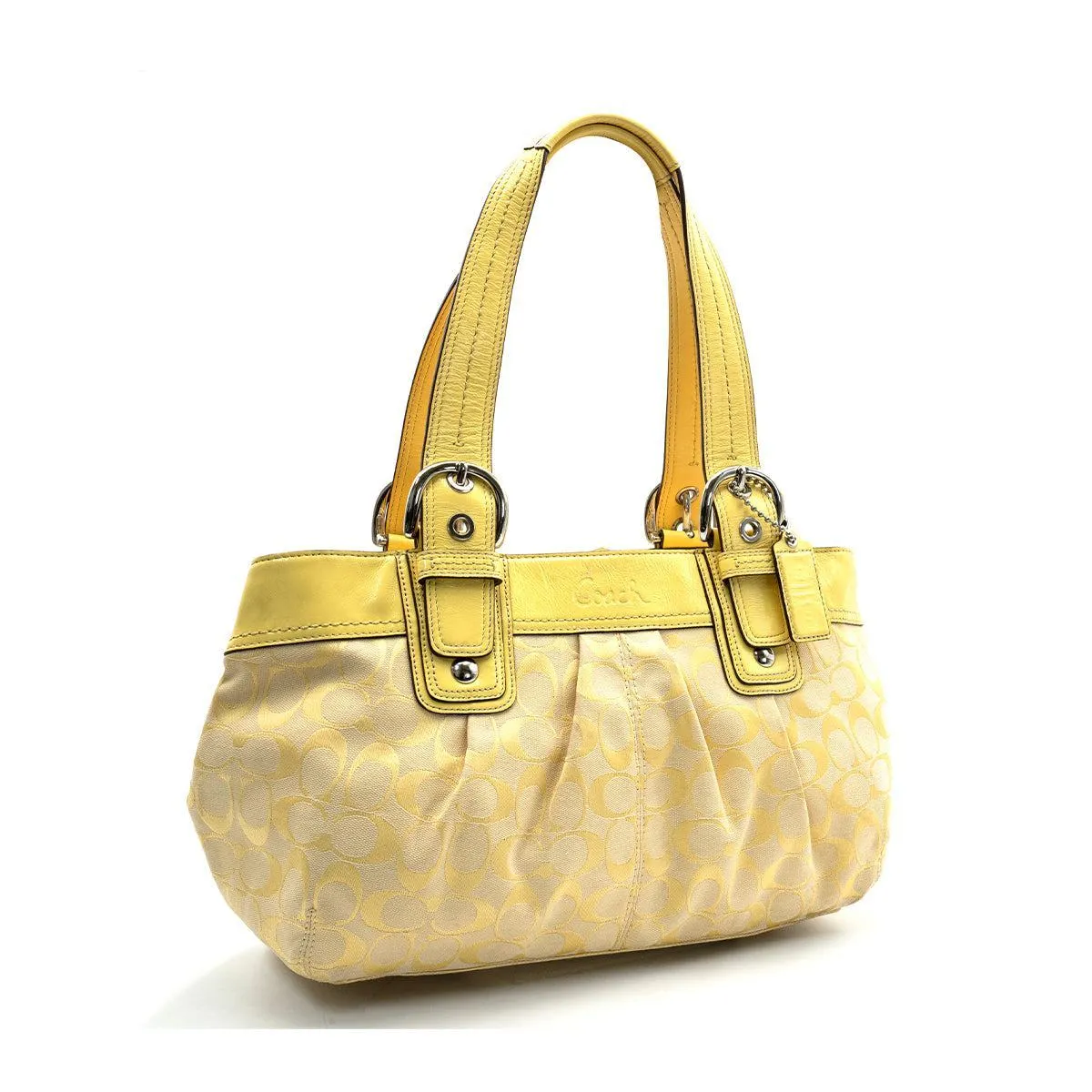 Coach Soho Signature Tote Bags Fabric Yellow Colour For Women