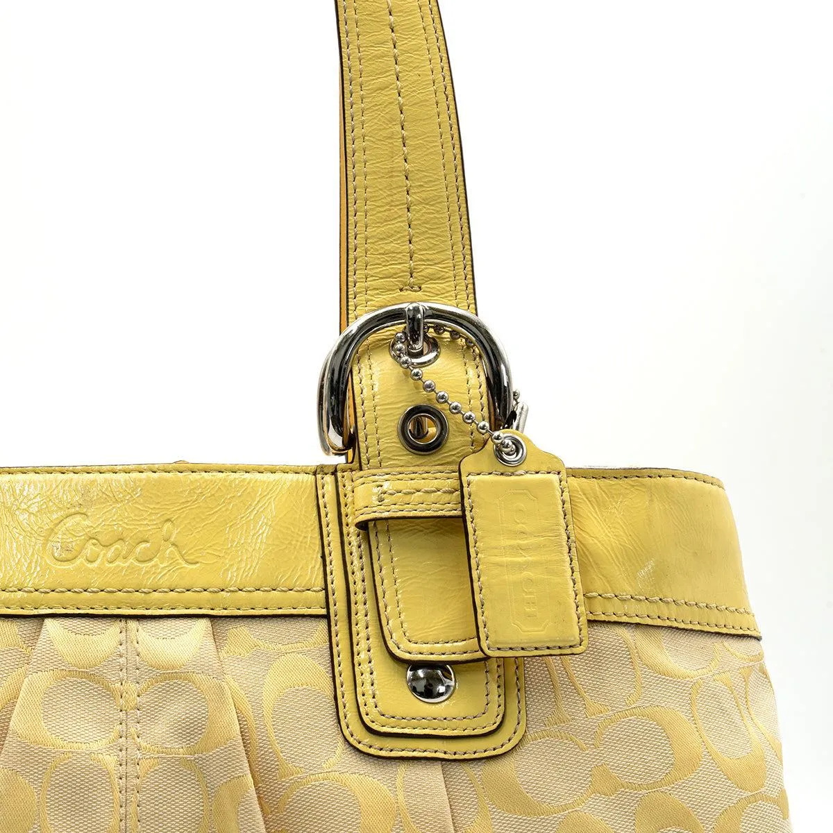 Coach Soho Signature Tote Bags Fabric Yellow Colour For Women