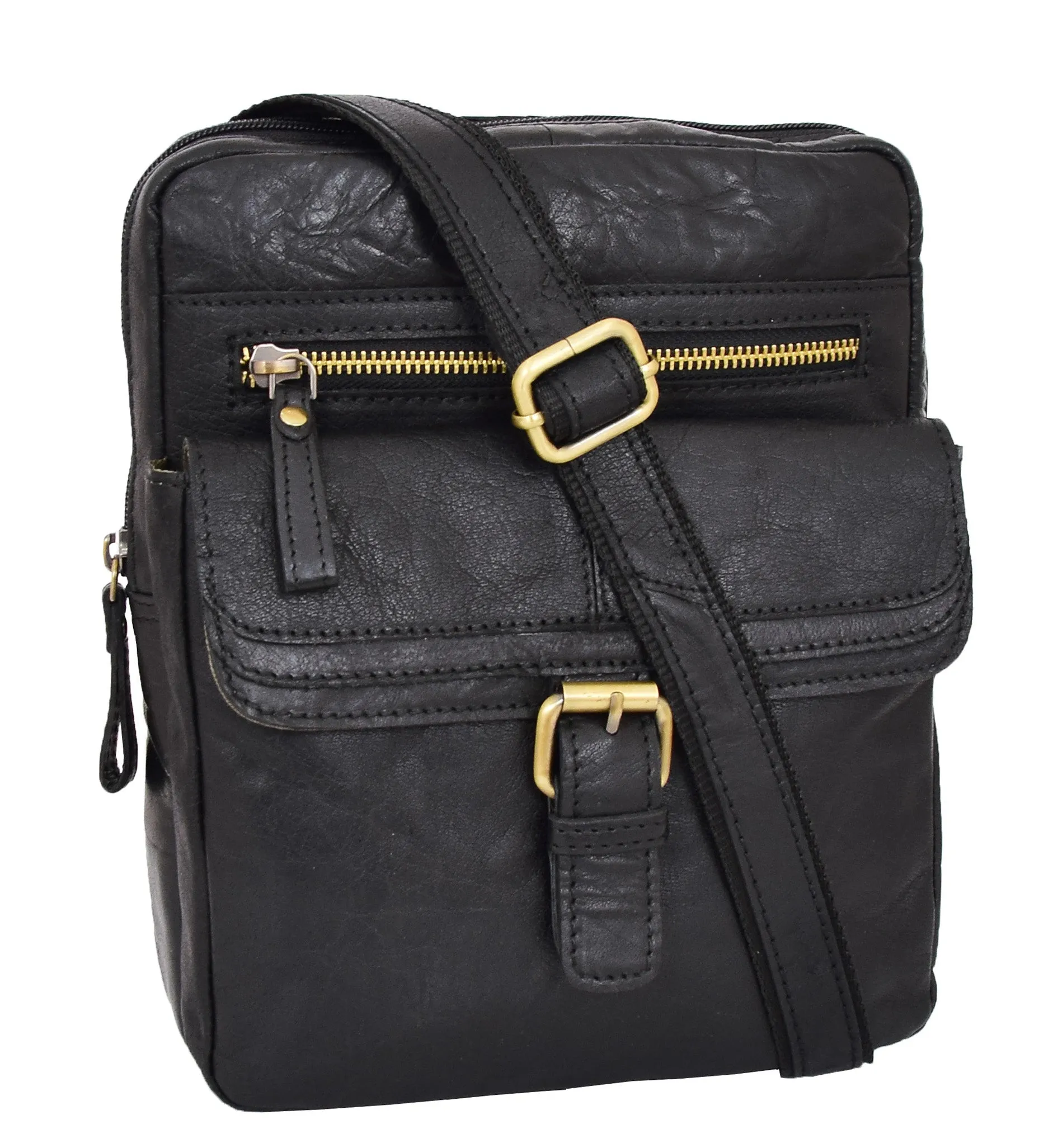 DR287 Real Leather Retro Cross Body Bag Classic Black