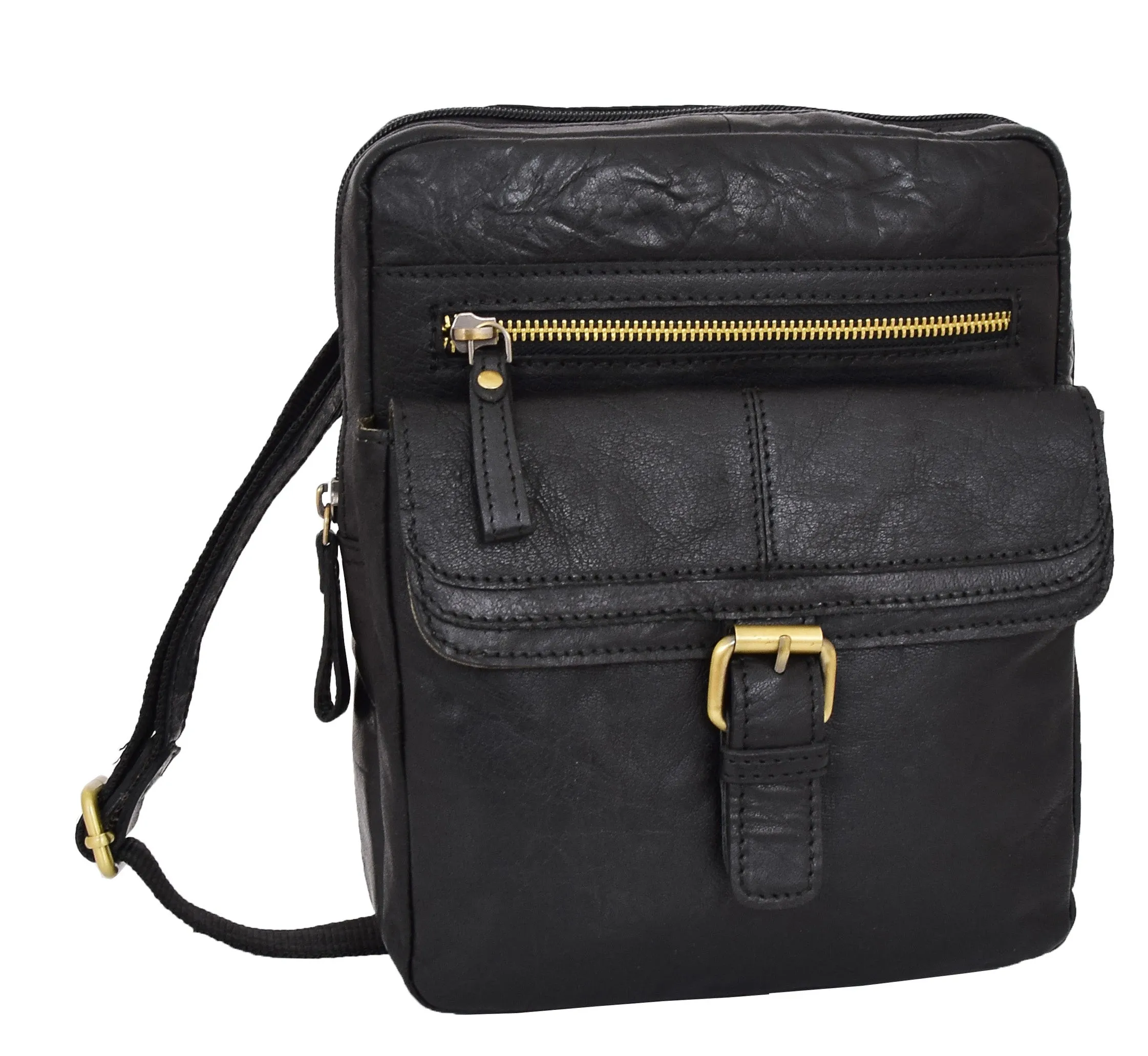 DR287 Real Leather Retro Cross Body Bag Classic Black