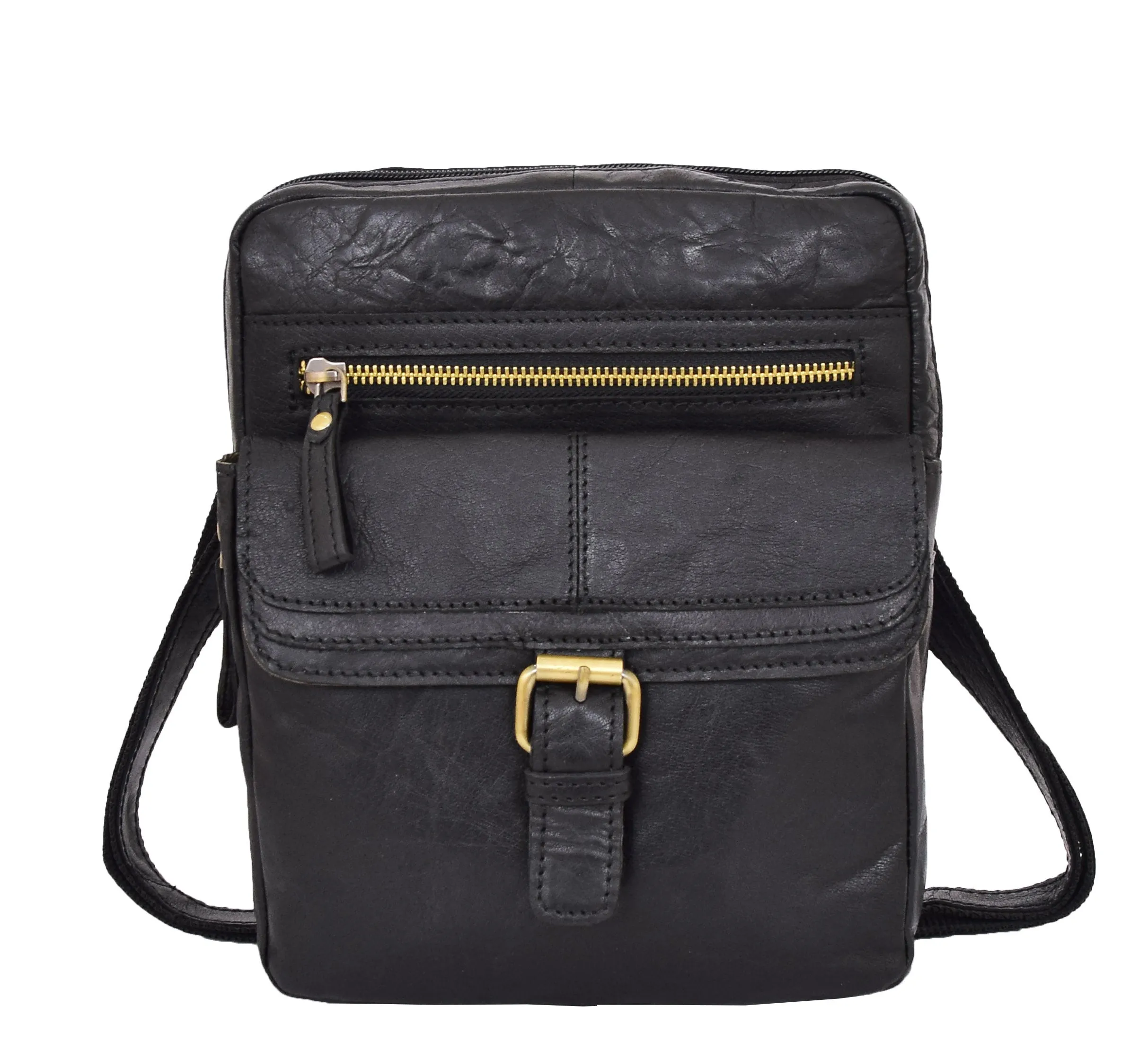 DR287 Real Leather Retro Cross Body Bag Classic Black