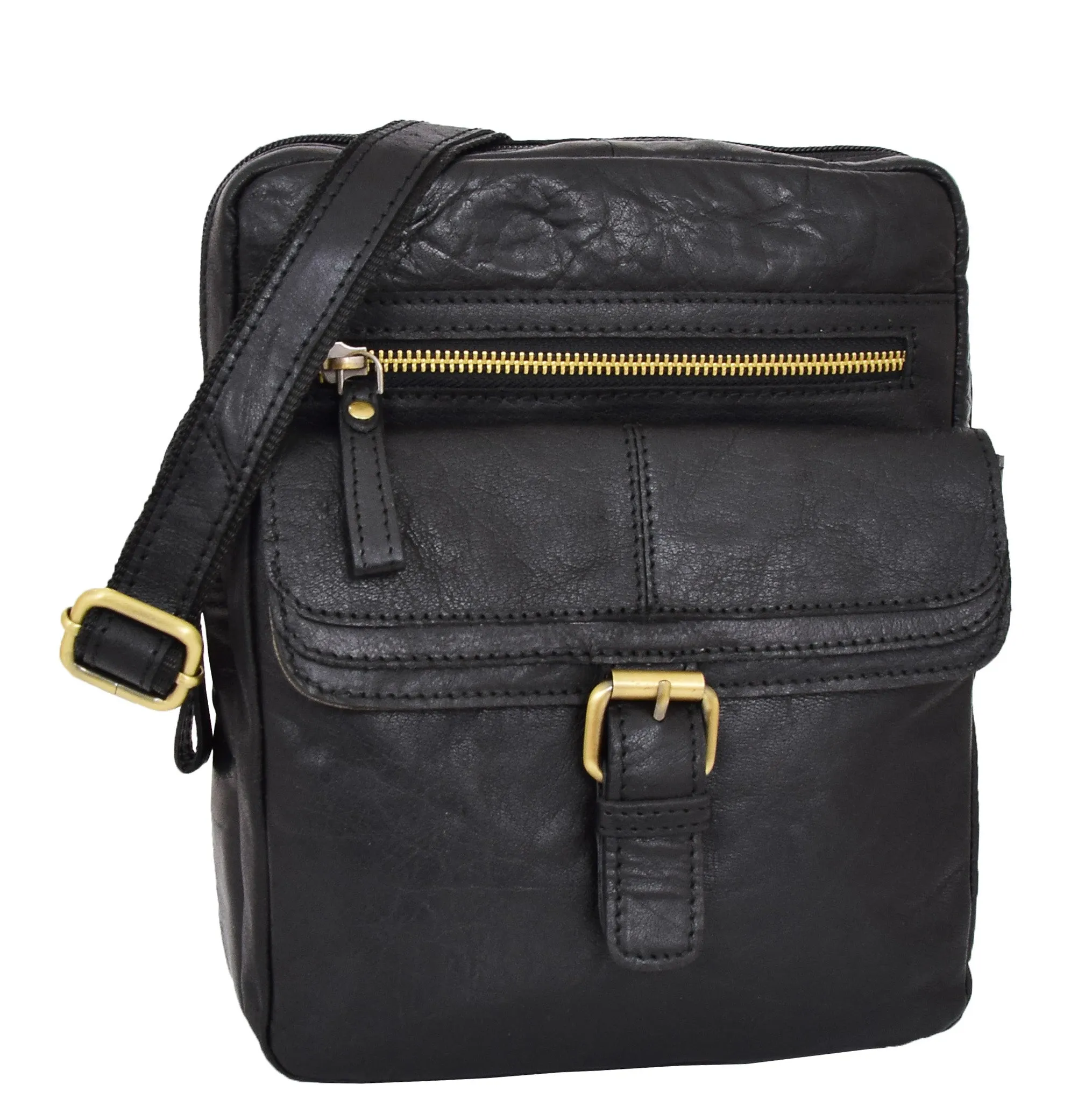 DR287 Real Leather Retro Cross Body Bag Classic Black