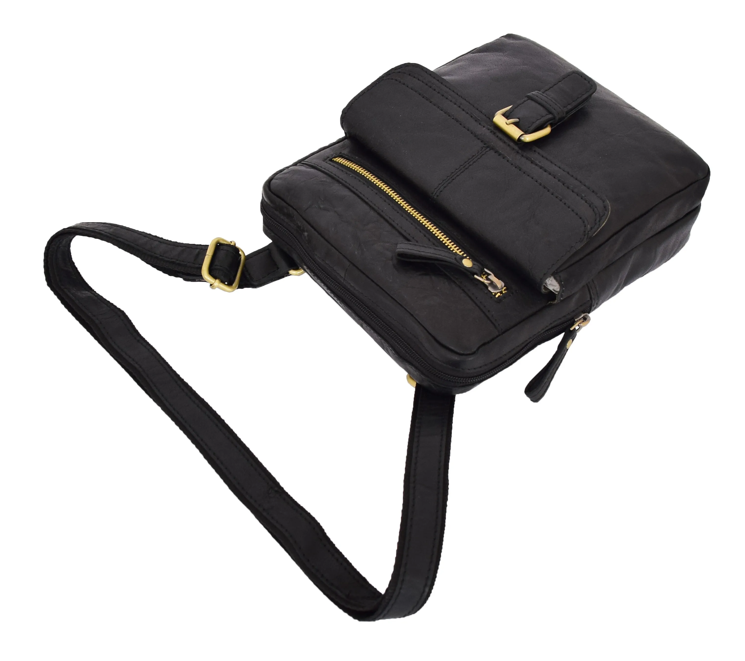 DR287 Real Leather Retro Cross Body Bag Classic Black