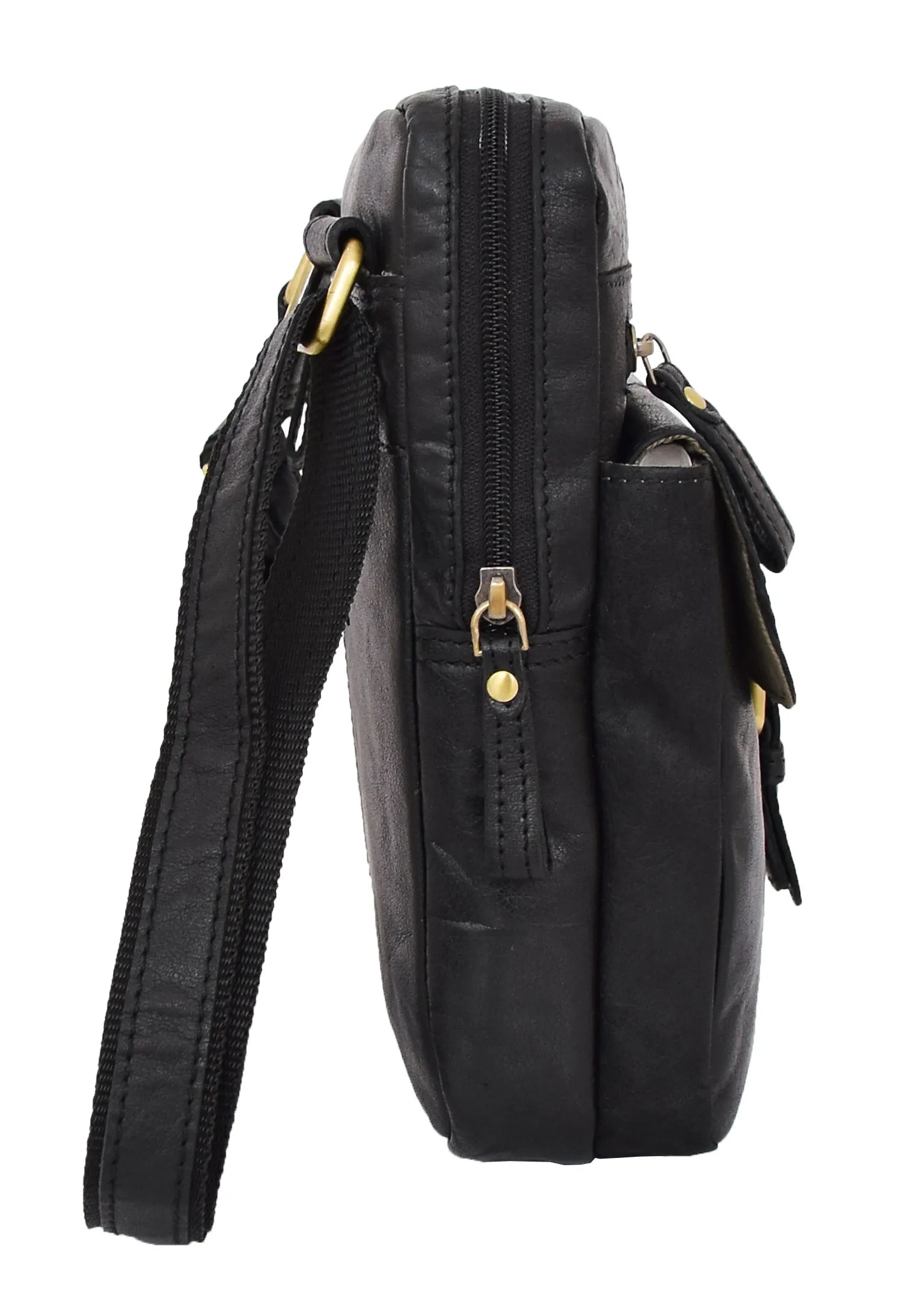 DR287 Real Leather Retro Cross Body Bag Classic Black