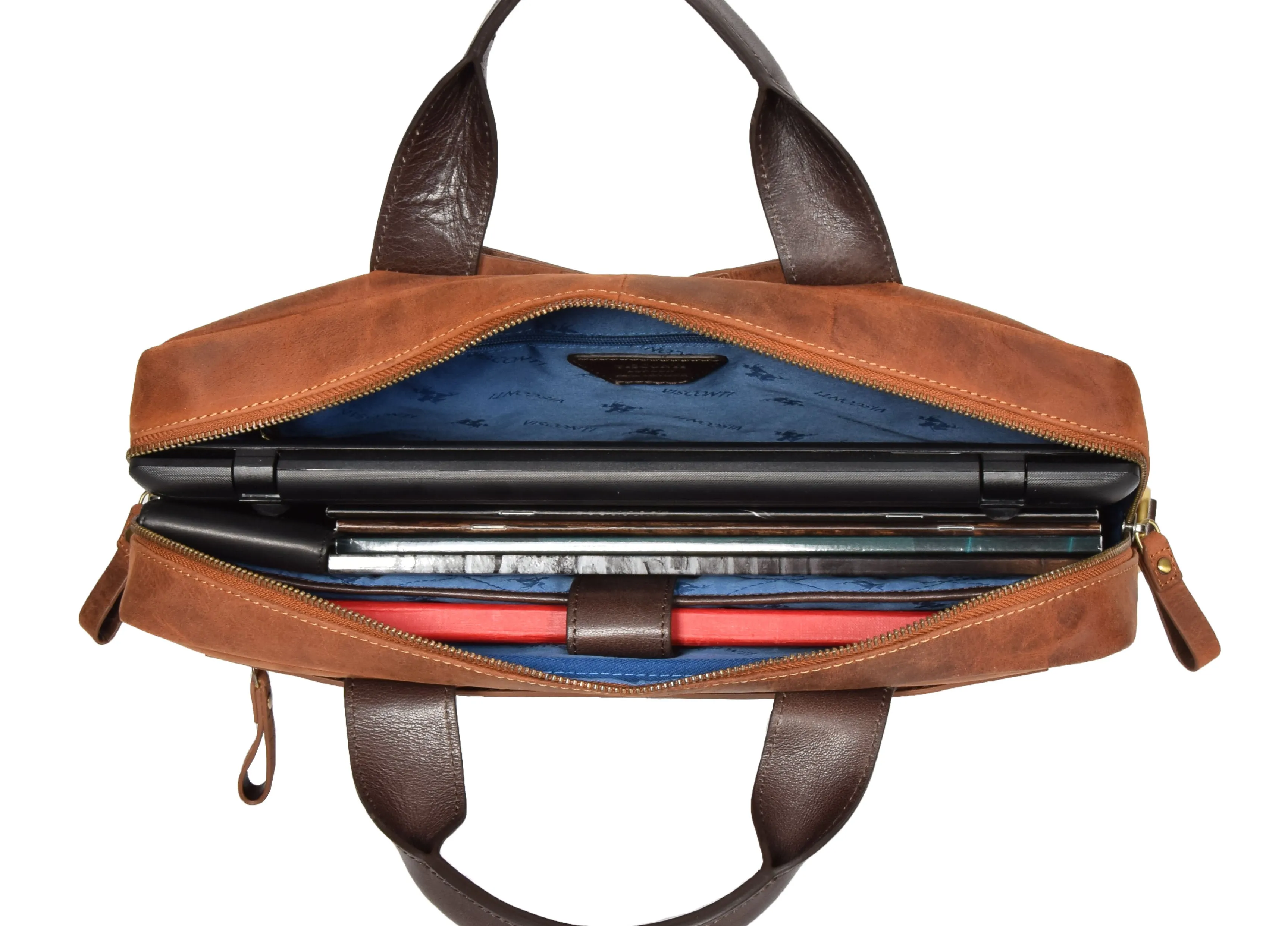 DR382 Men's Cross Body Leather Laptop Bag Tan