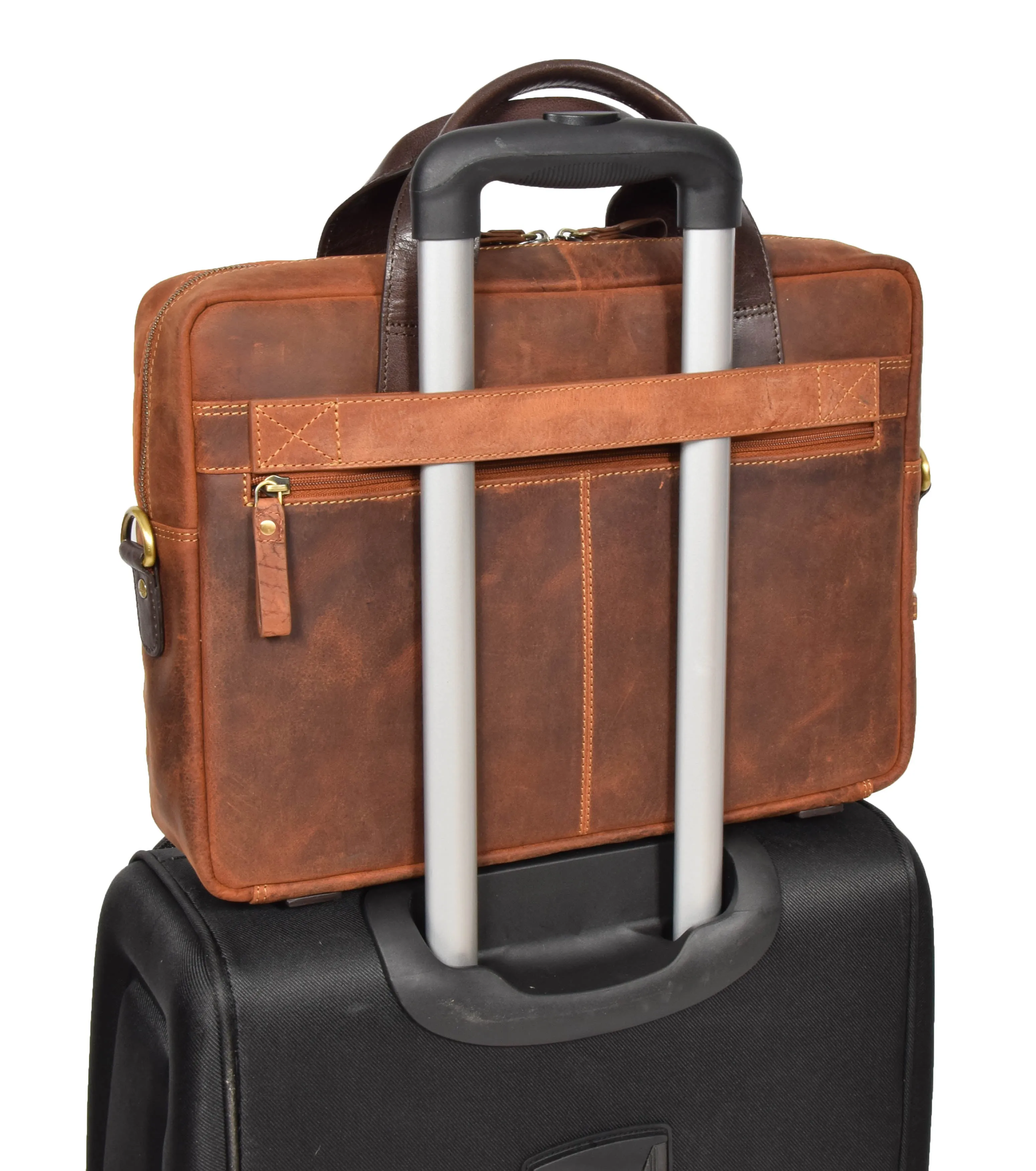 DR382 Men's Cross Body Leather Laptop Bag Tan