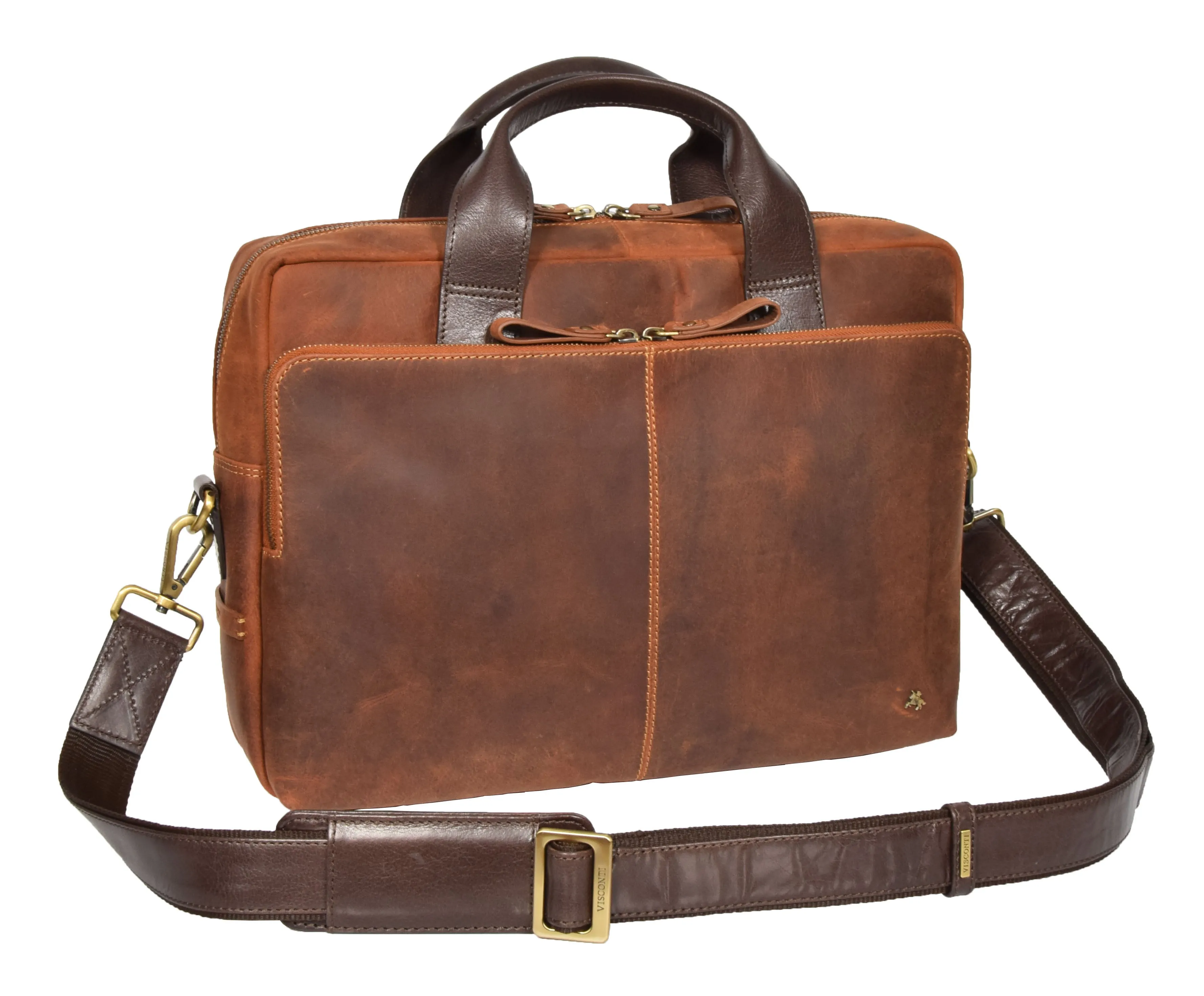 DR382 Men's Cross Body Leather Laptop Bag Tan