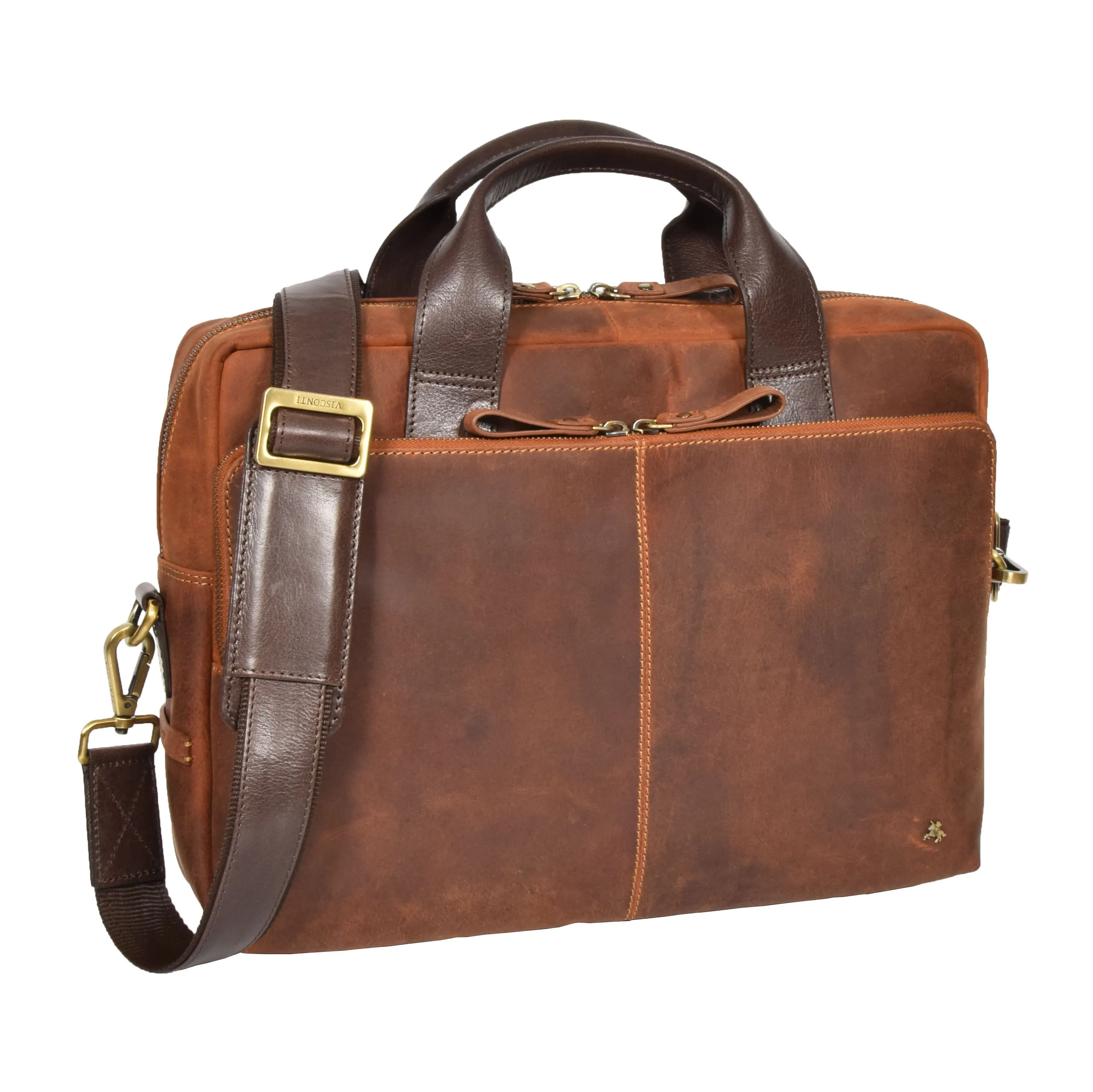 DR382 Men's Cross Body Leather Laptop Bag Tan
