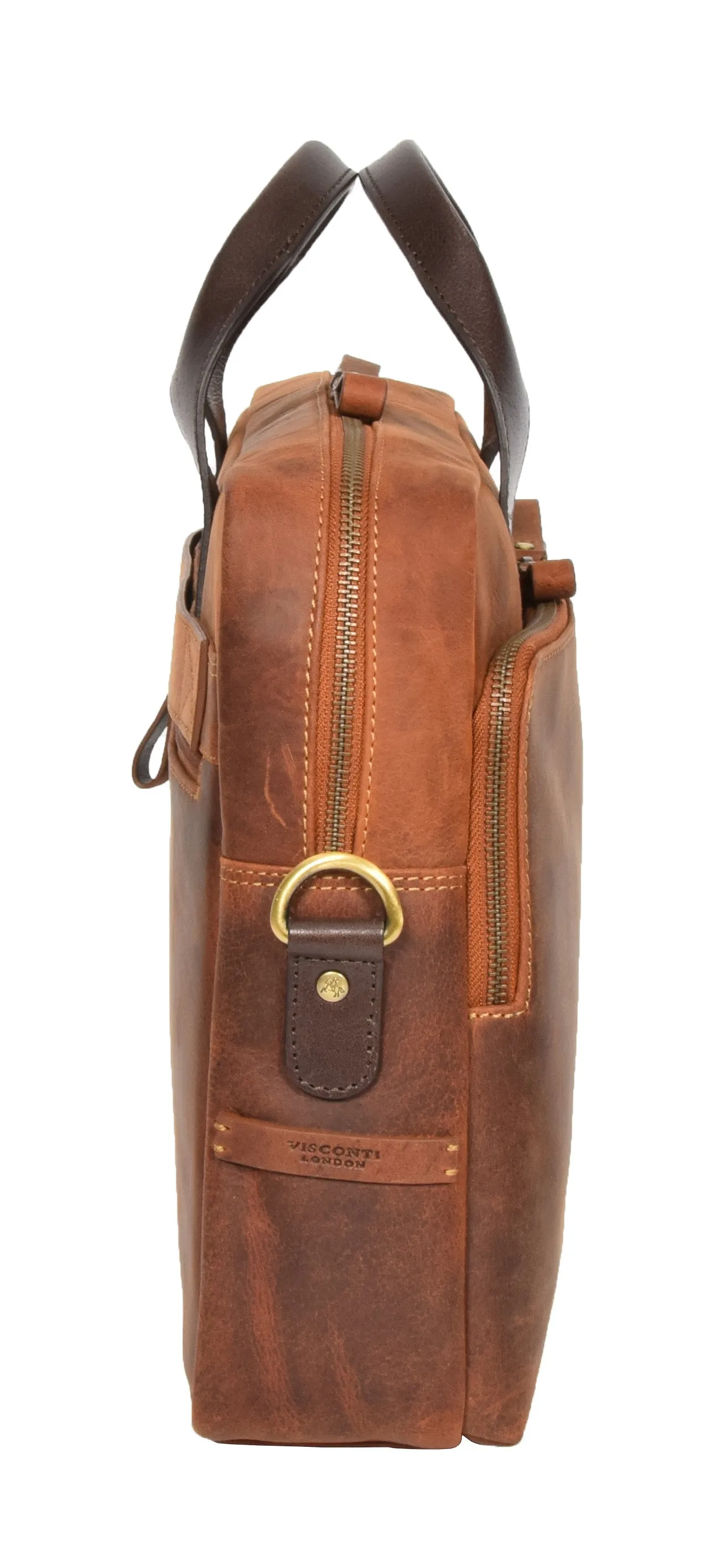 DR382 Men's Cross Body Leather Laptop Bag Tan