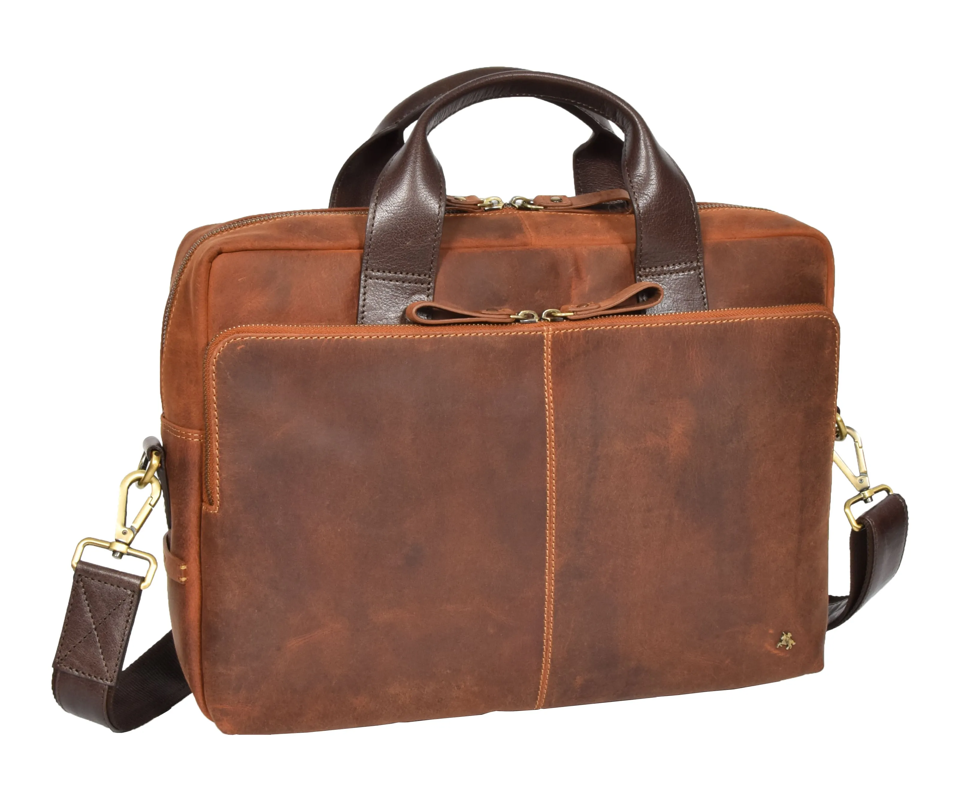 DR382 Men's Cross Body Leather Laptop Bag Tan