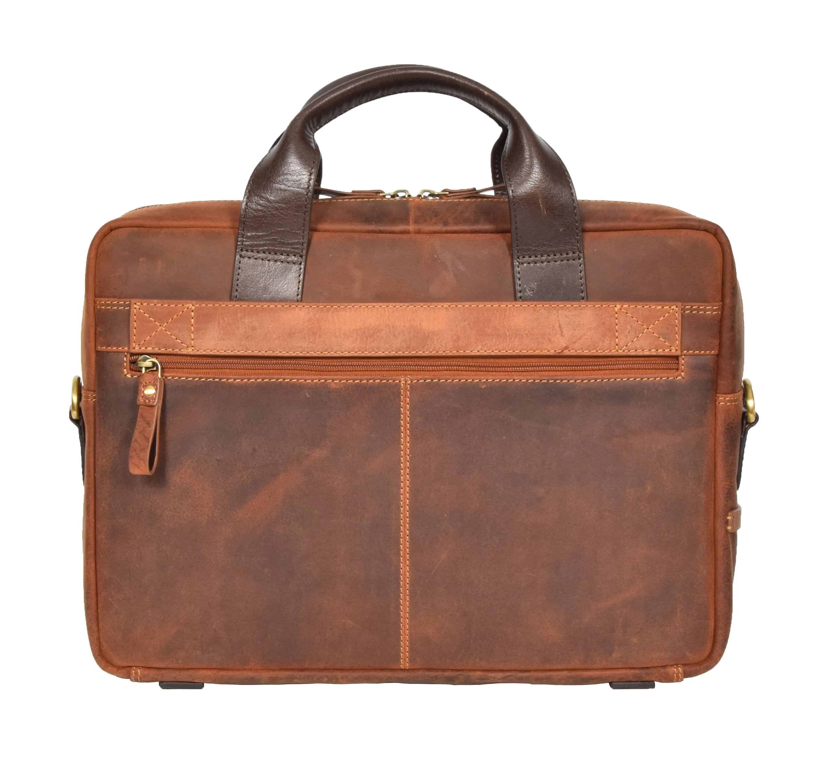 DR382 Men's Cross Body Leather Laptop Bag Tan