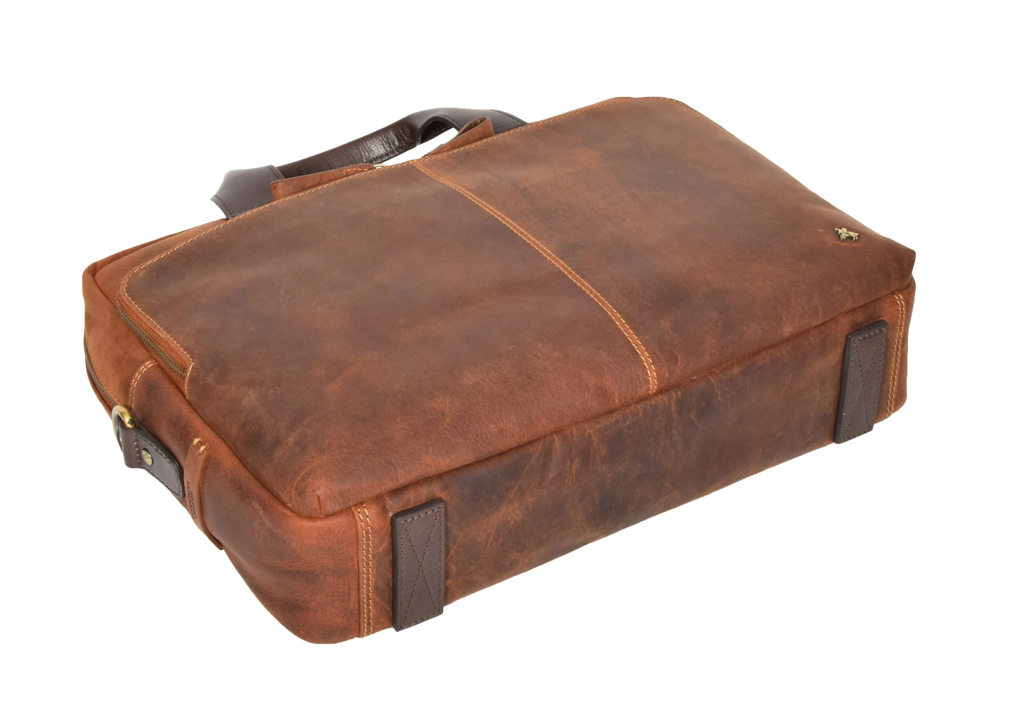 DR382 Men's Cross Body Leather Laptop Bag Tan