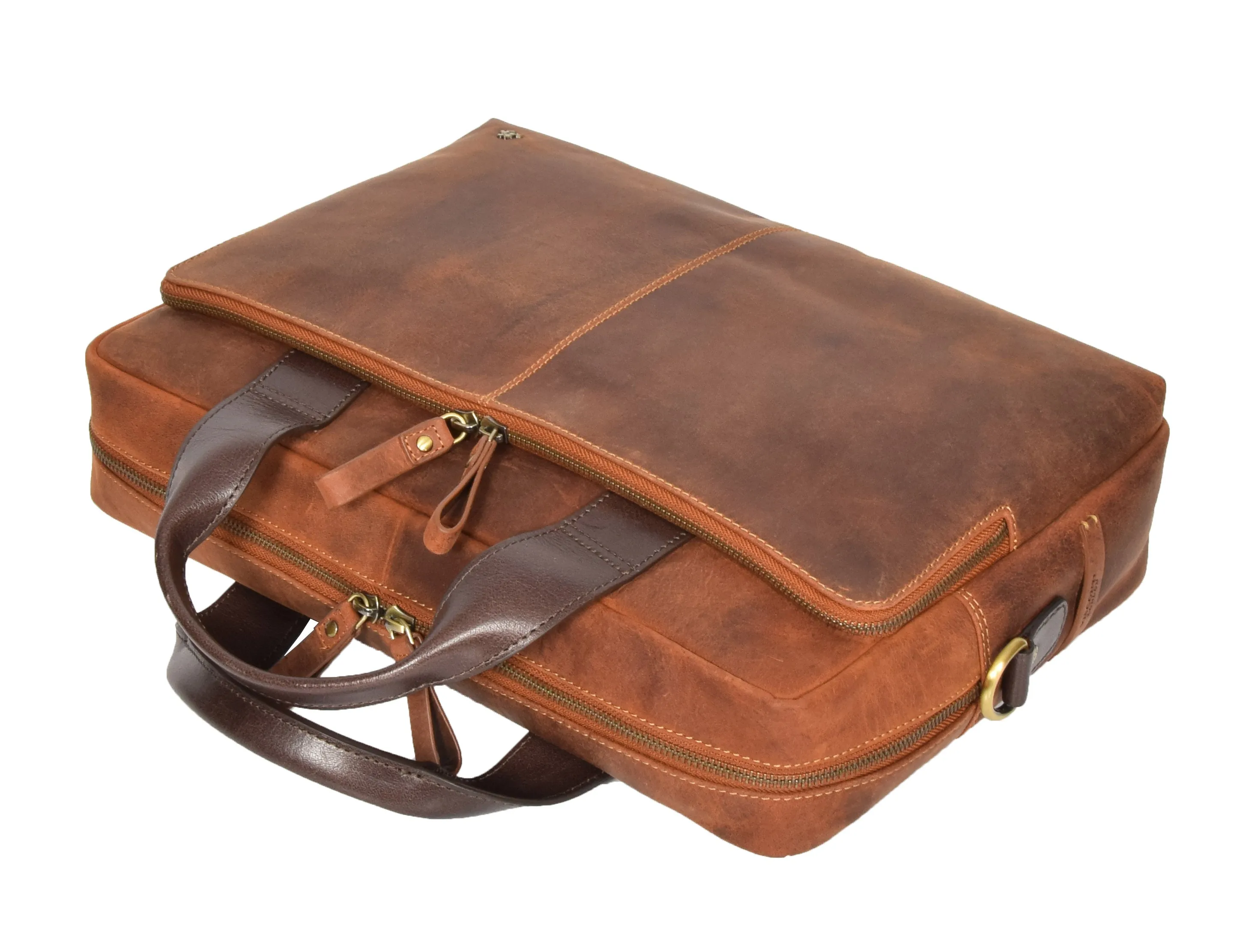 DR382 Men's Cross Body Leather Laptop Bag Tan