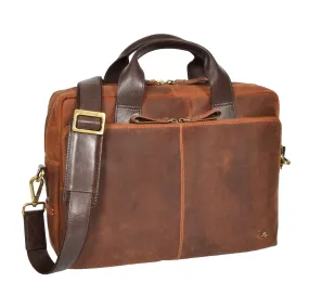 DR382 Men's Cross Body Leather Laptop Bag Tan