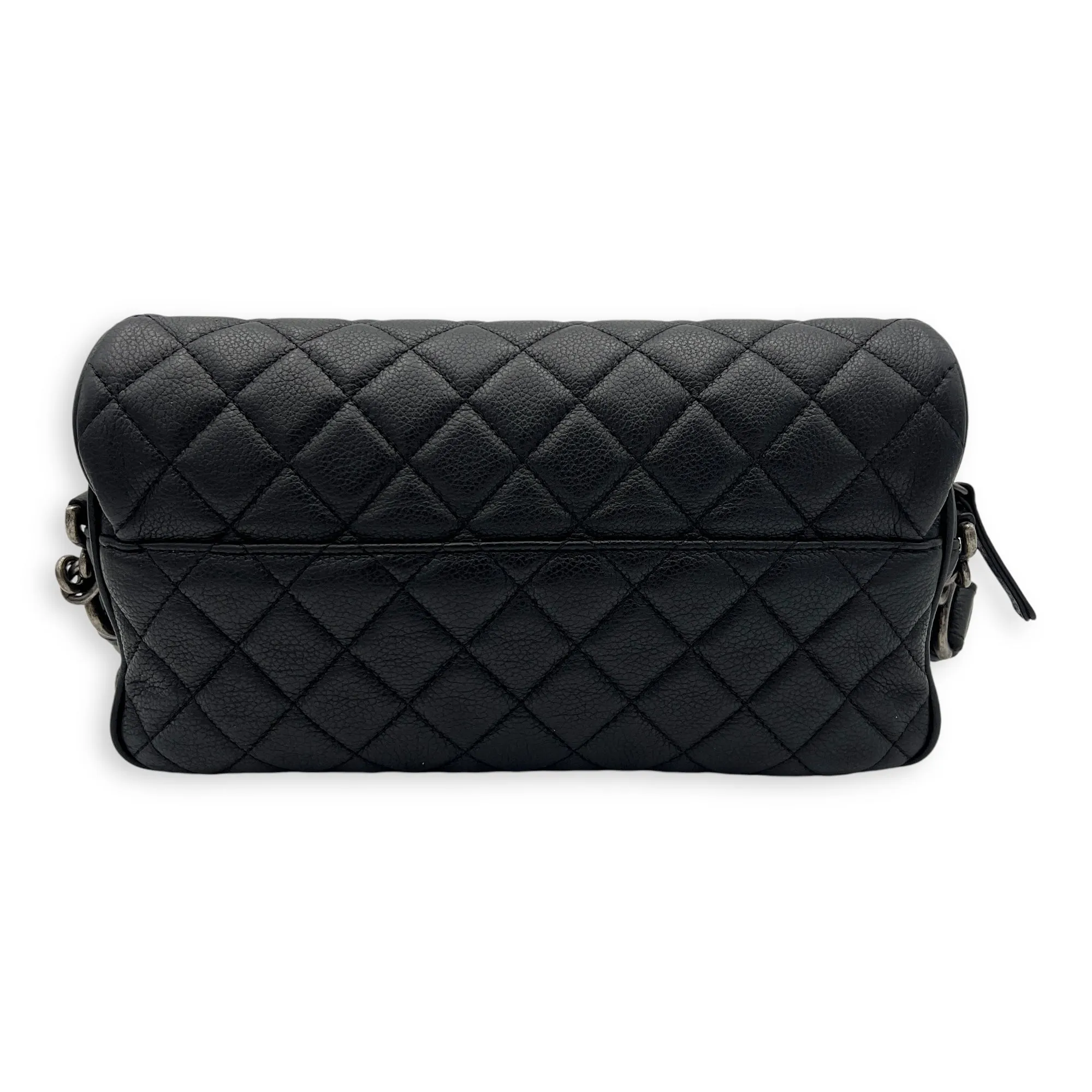 Easy Flap Shoulder Bag Black in Caviar Leather, Silver hardware