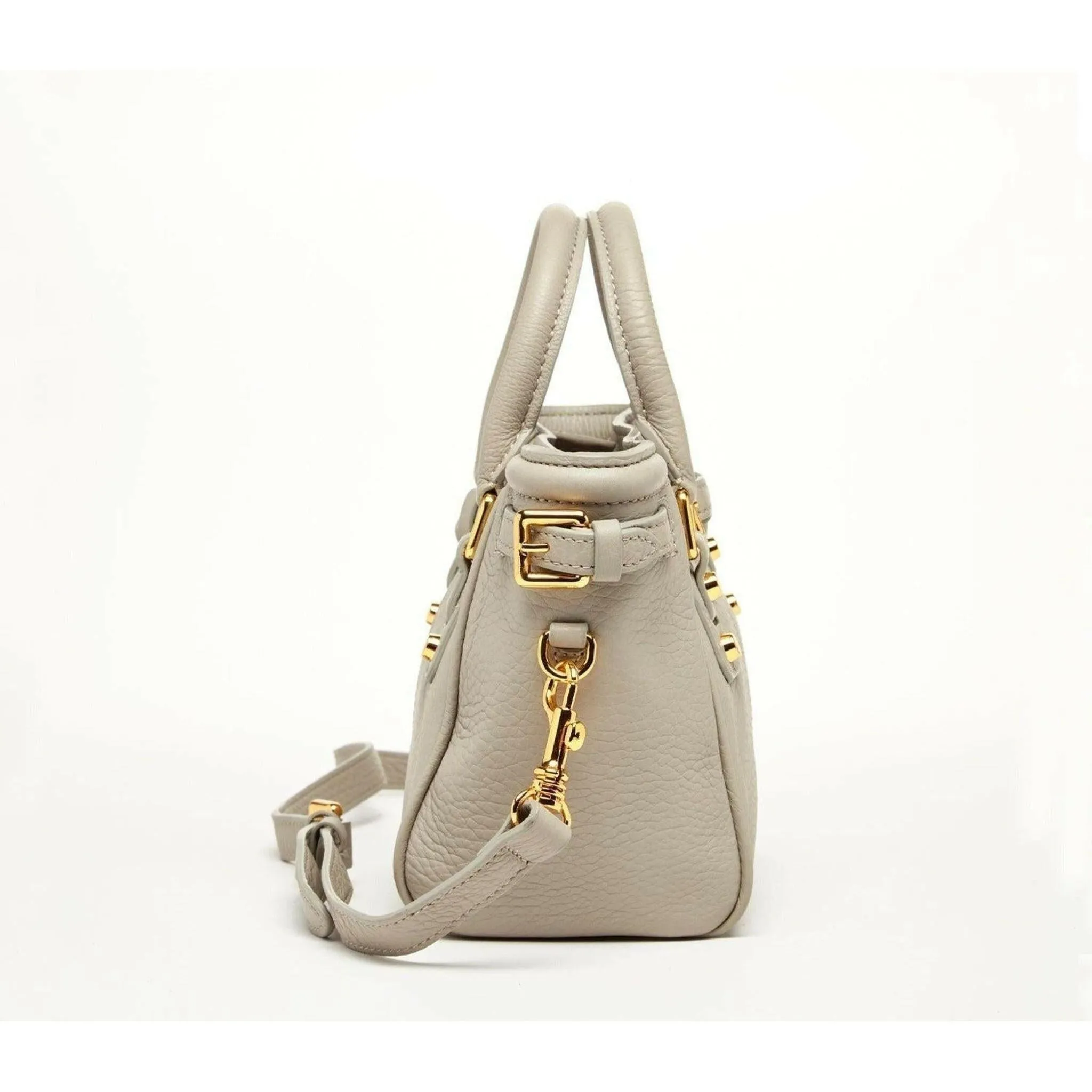 Emma Leather Satchel Bag in Grayish Beige