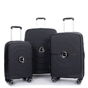 Expandable Hardshell Suitcase Double Spinner Wheels Pp Luggage Sets Lightweight Durable Suitcase With Tsa Lock, 3 Piece Set - Black