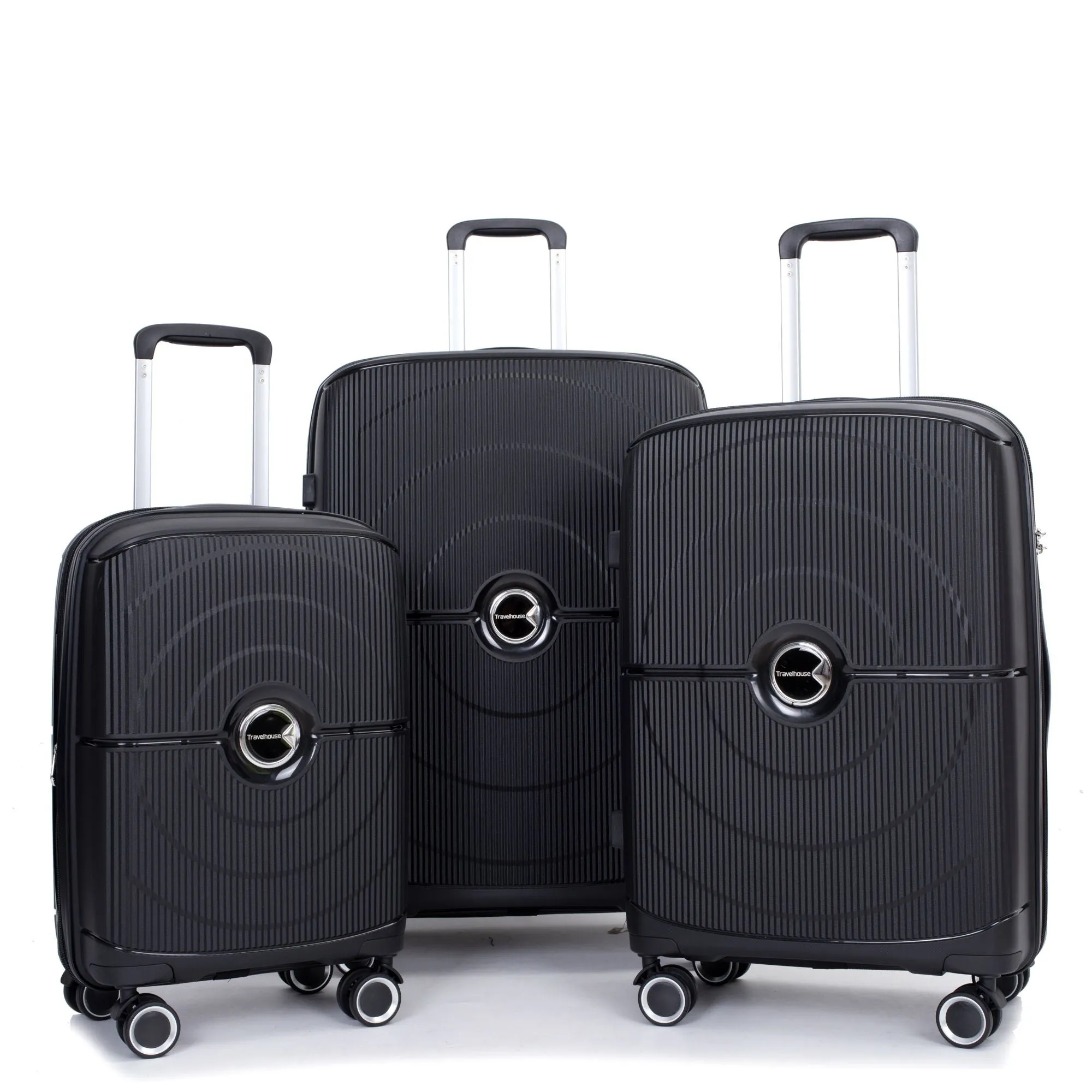 Expandable Hardshell Suitcase Double Spinner Wheels Pp Luggage Sets Lightweight Durable Suitcase With Tsa Lock, 3 Piece Set - Black