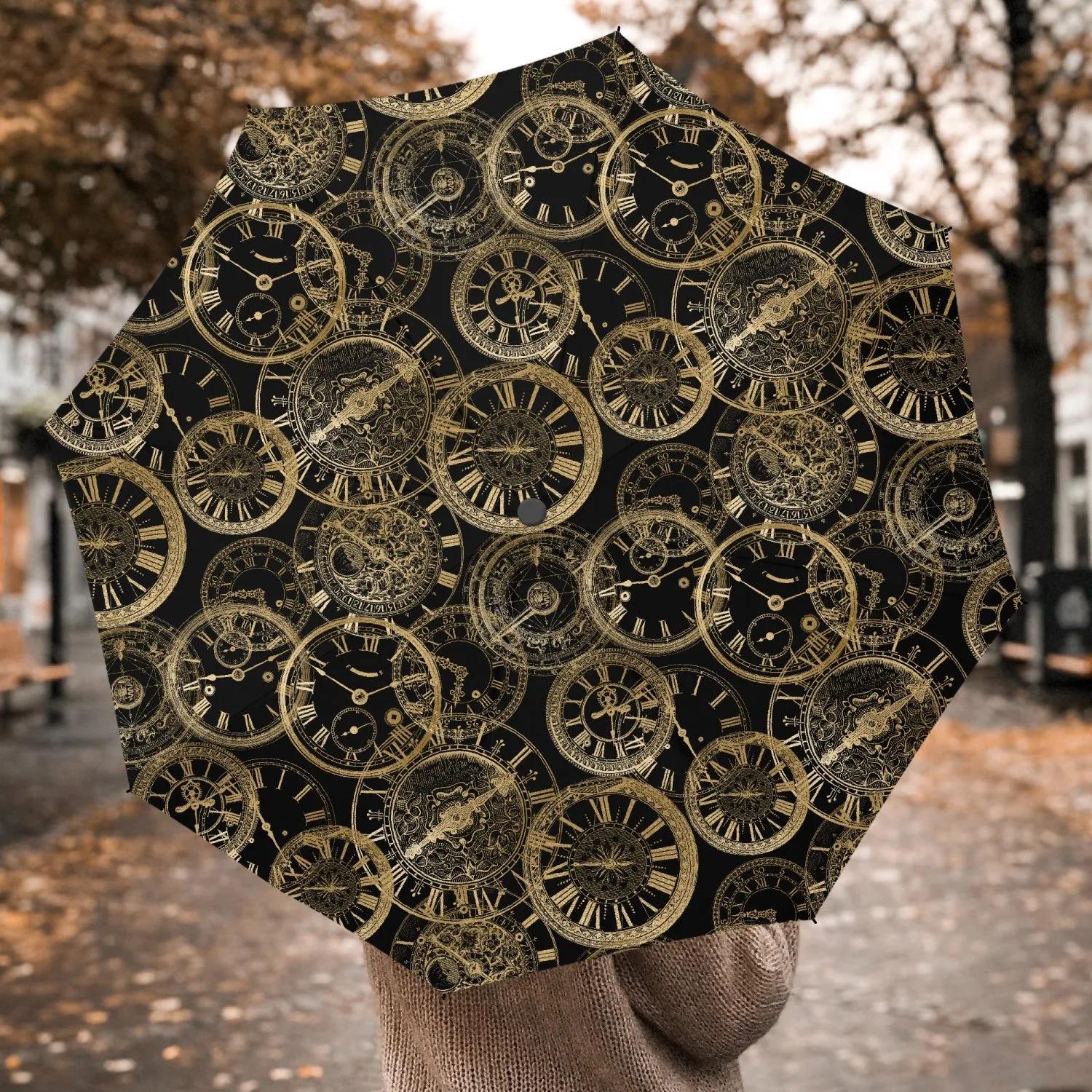 Golden Clocks Steampunk Automatic Umbrella (UMCLOCKS)