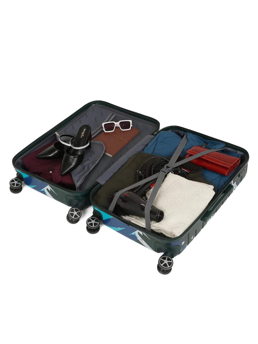 Green shade Abstract printed hard sided  trolley bag