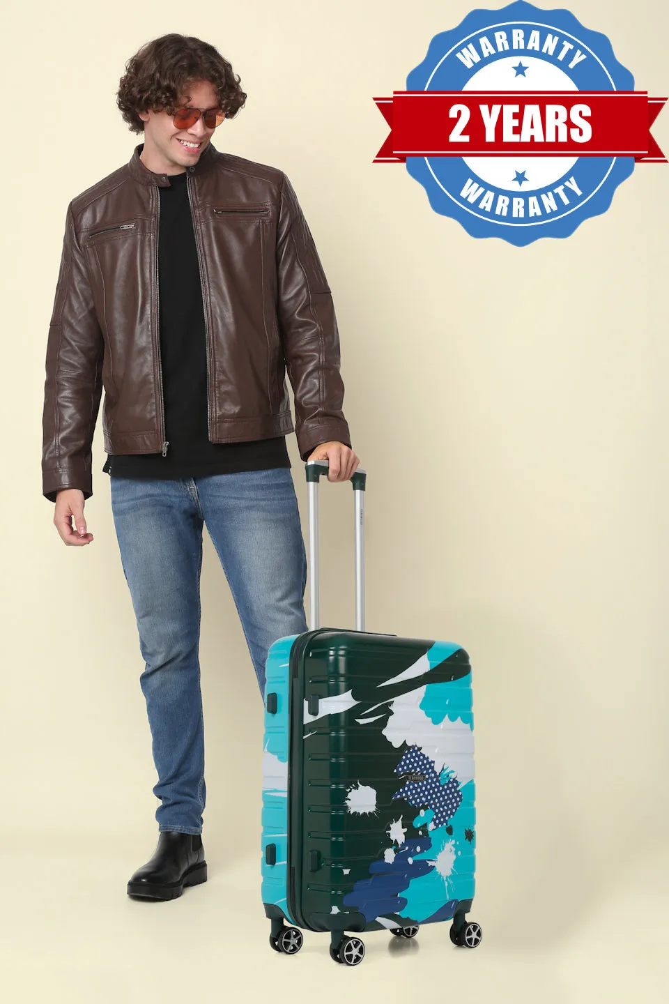 Green shade Abstract printed hard sided  trolley bag