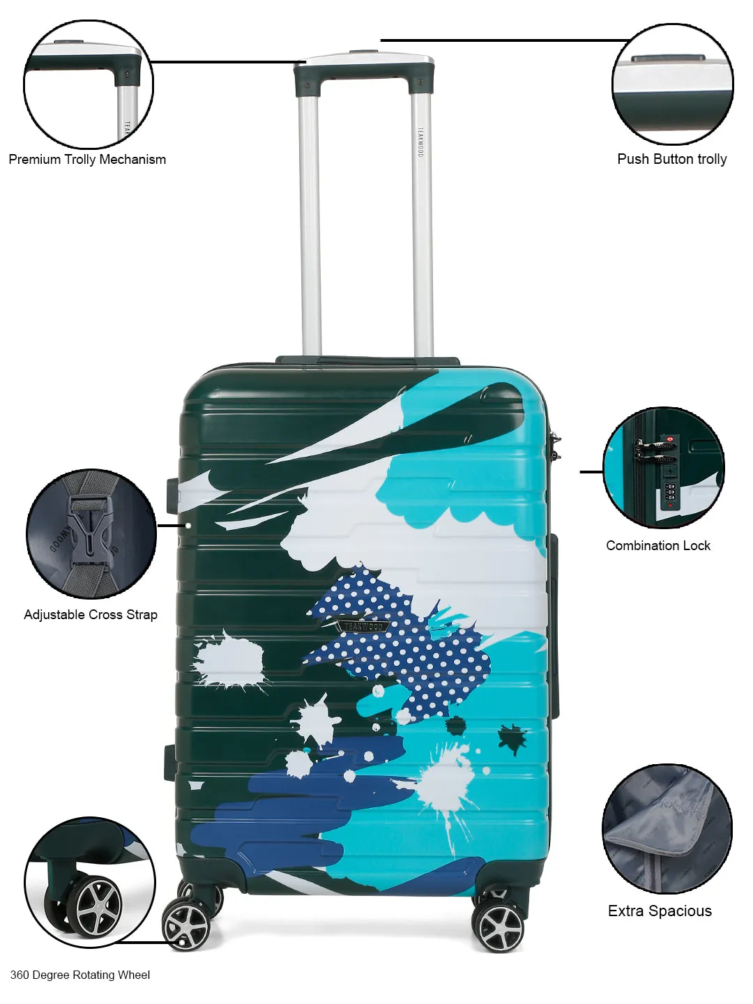 Green shade Abstract printed hard sided  trolley bag