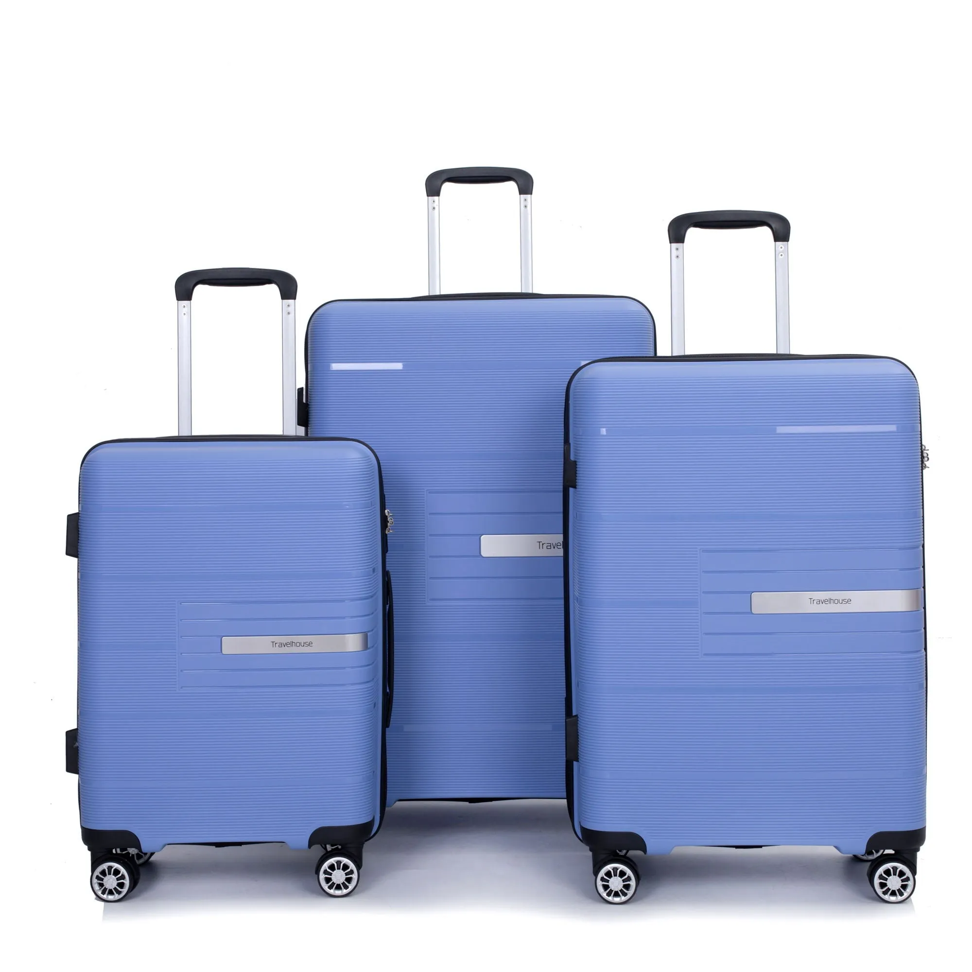 Hardshell Suitcase Double Spinner Wheels Pp Luggage Sets Lightweight Durable Suitcase With Tsa Lock, 3 Piece Set (20/24/28), Purplish Blue