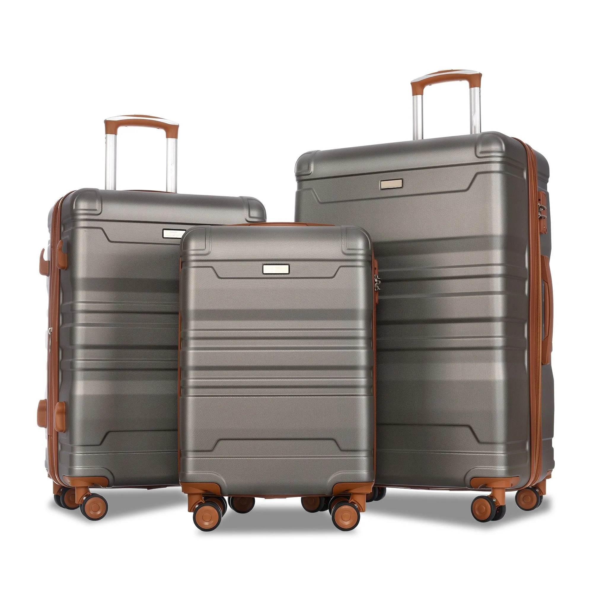 Luggage Sets New Model Expandable Abs Hardshell 3 Pieces Clearance Luggage Hardside Lightweight Durable Suitcase Sets Spinner Wheels Suitcase With Tsa Lock 20''24''28'' (Gray And Brown)