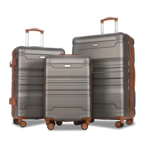 Luggage Sets New Model Expandable Abs Hardshell 3 Pieces Clearance Luggage Hardside Lightweight Durable Suitcase Sets Spinner Wheels Suitcase With Tsa Lock 20''24''28'' (Gray And Brown)