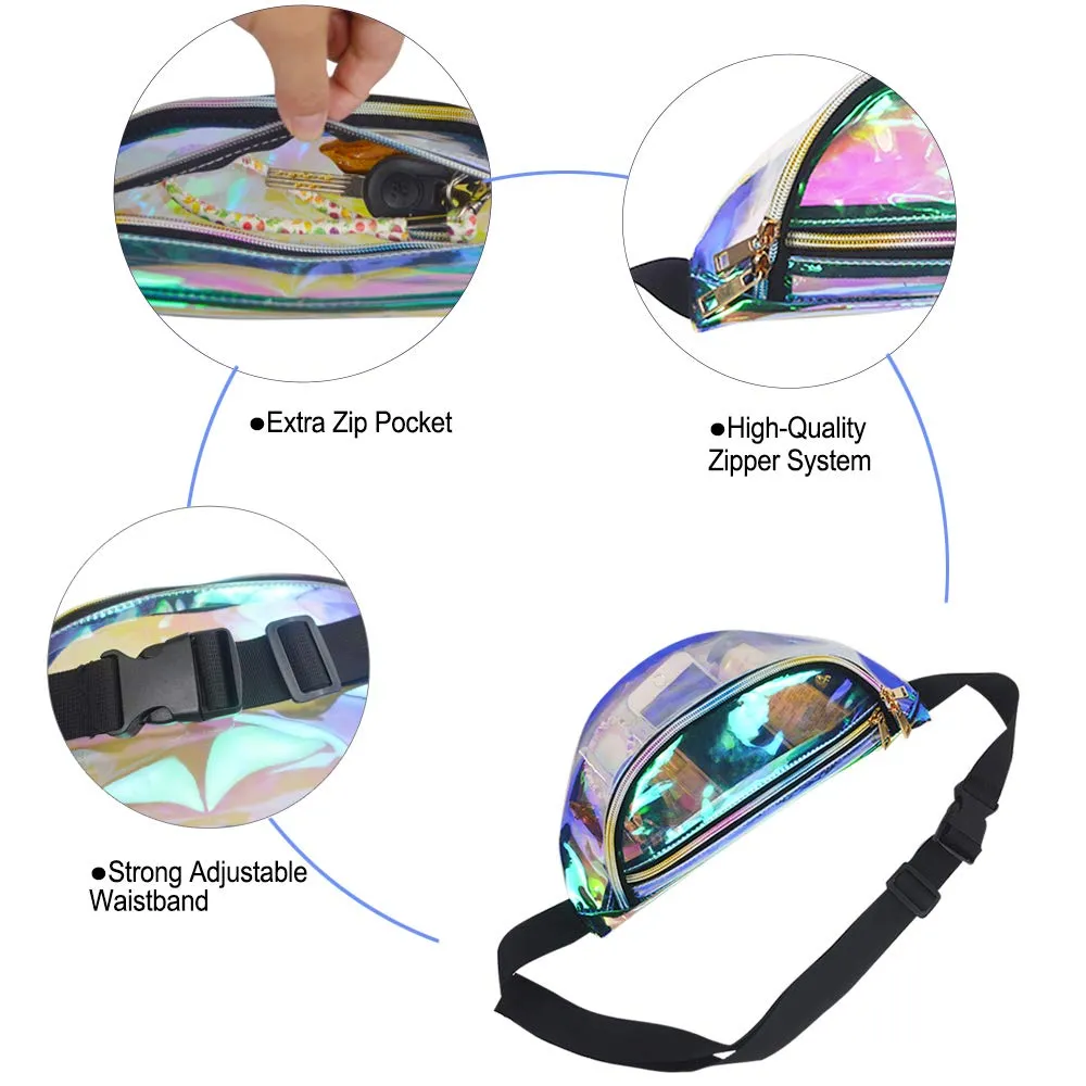 Magicbags Fanny Pack for Women-Holographic Waist Pack for Festival, Party, Travel