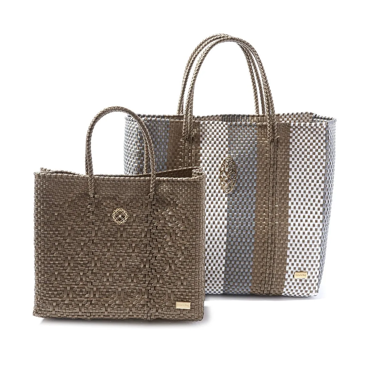 MEDIUM SILVER GOLD STRIPE TOTE BAG